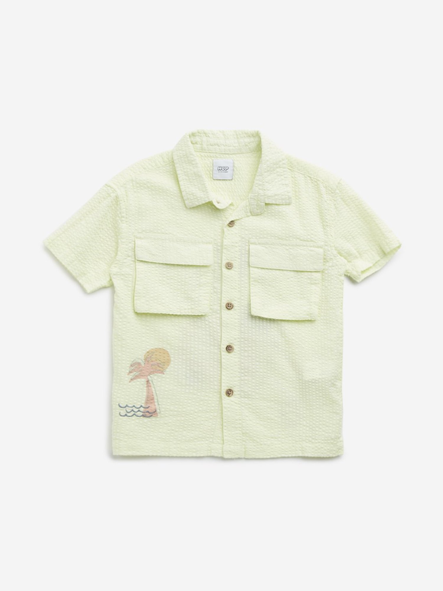 HOP Kids by Westside Lime Seersucker Textured Cotton Shirt