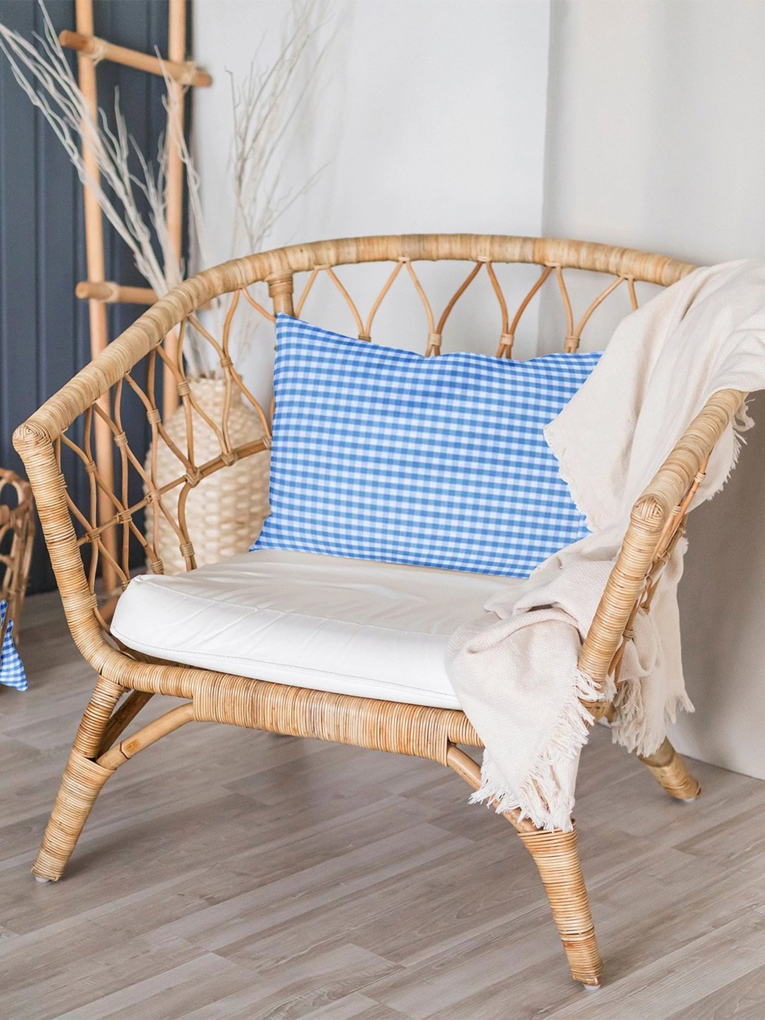 The Baby Atelier Checks Blue Cotton Junior Pillow Cover