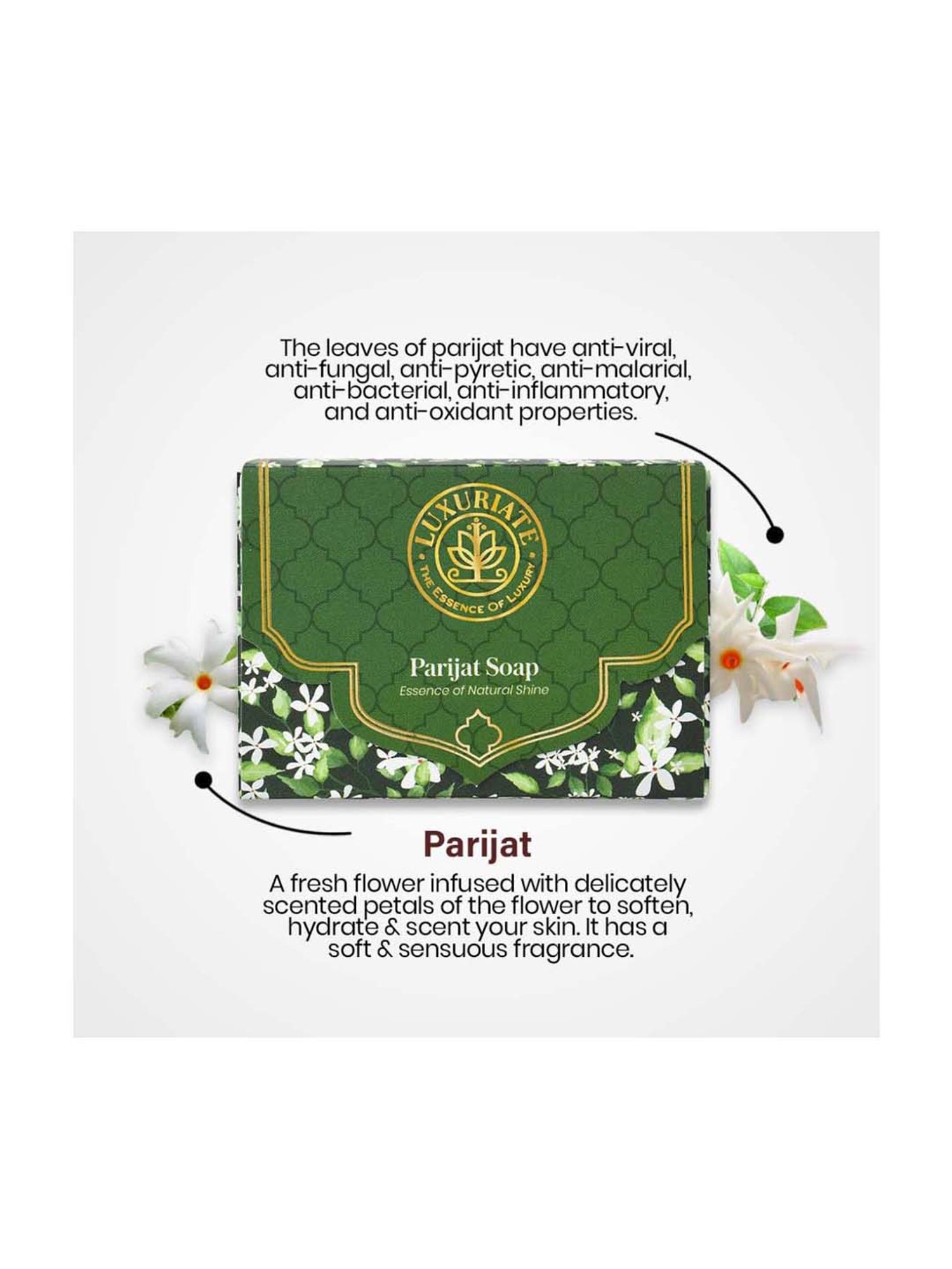 Luxuriate Parijat Essence of Natural Shine Soap Bar Pack of 3 - 375 gm