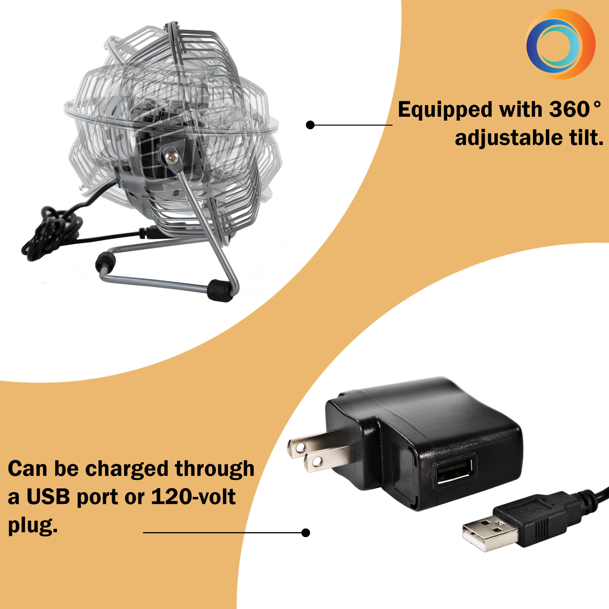 Comfort Zone CZHV4S Quiet Dual-Powered 4-inch High-Velocity Portable Fan with Adjustable Tilt, Silver