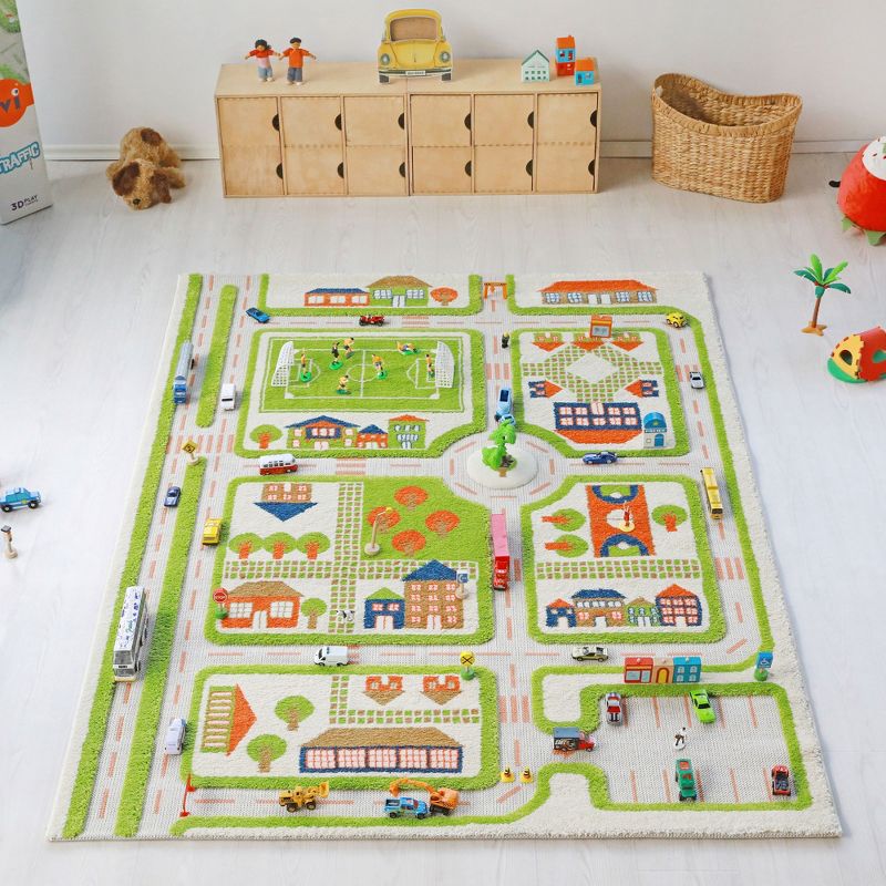 IVI World 3D Play Carpet 71 x 52.5-inch Educational Green Traffic Soft Floor Rug Mat for Bedroom, Kids Den, or Playroom, Large