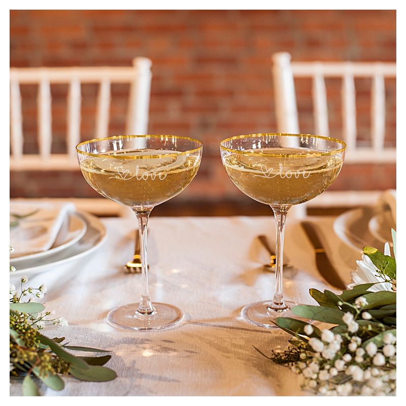 2ct "Love" Gold Rim Coupe Flutes