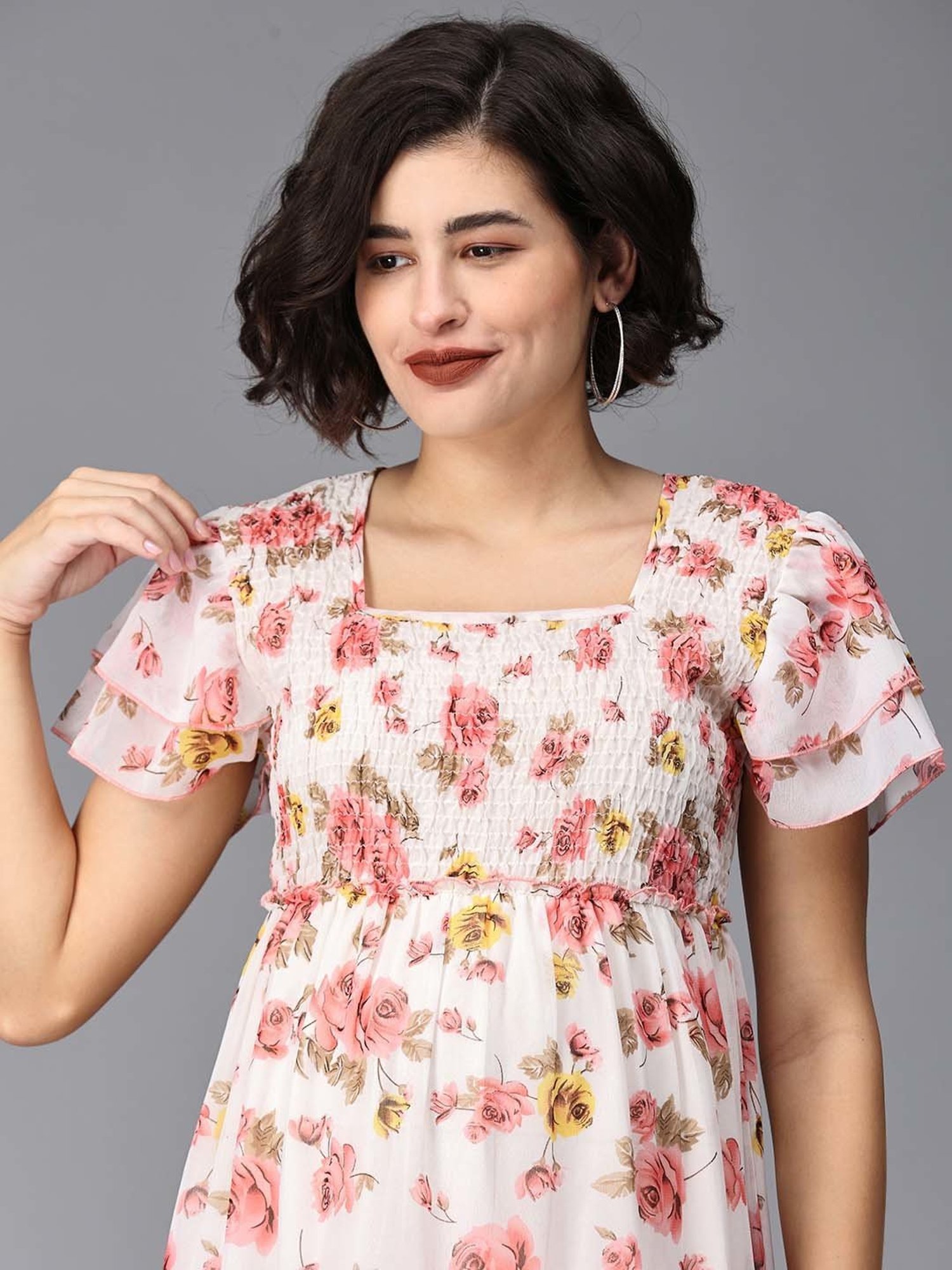 The Mom Store White Floral Print Tiered Maternity Dress