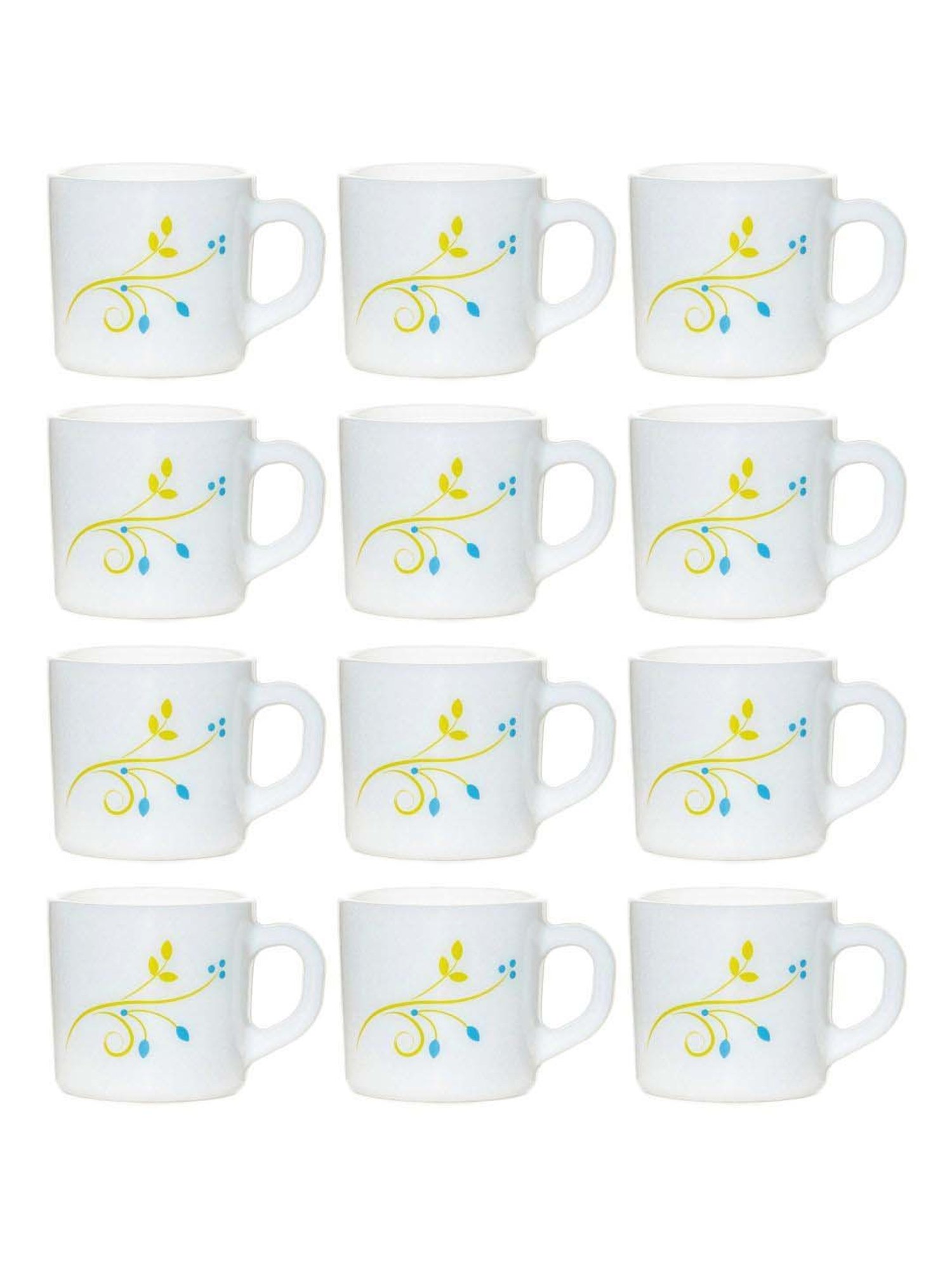 Cello White & Yellow Glass Coffee Mug (0.1 L) - Set of 12