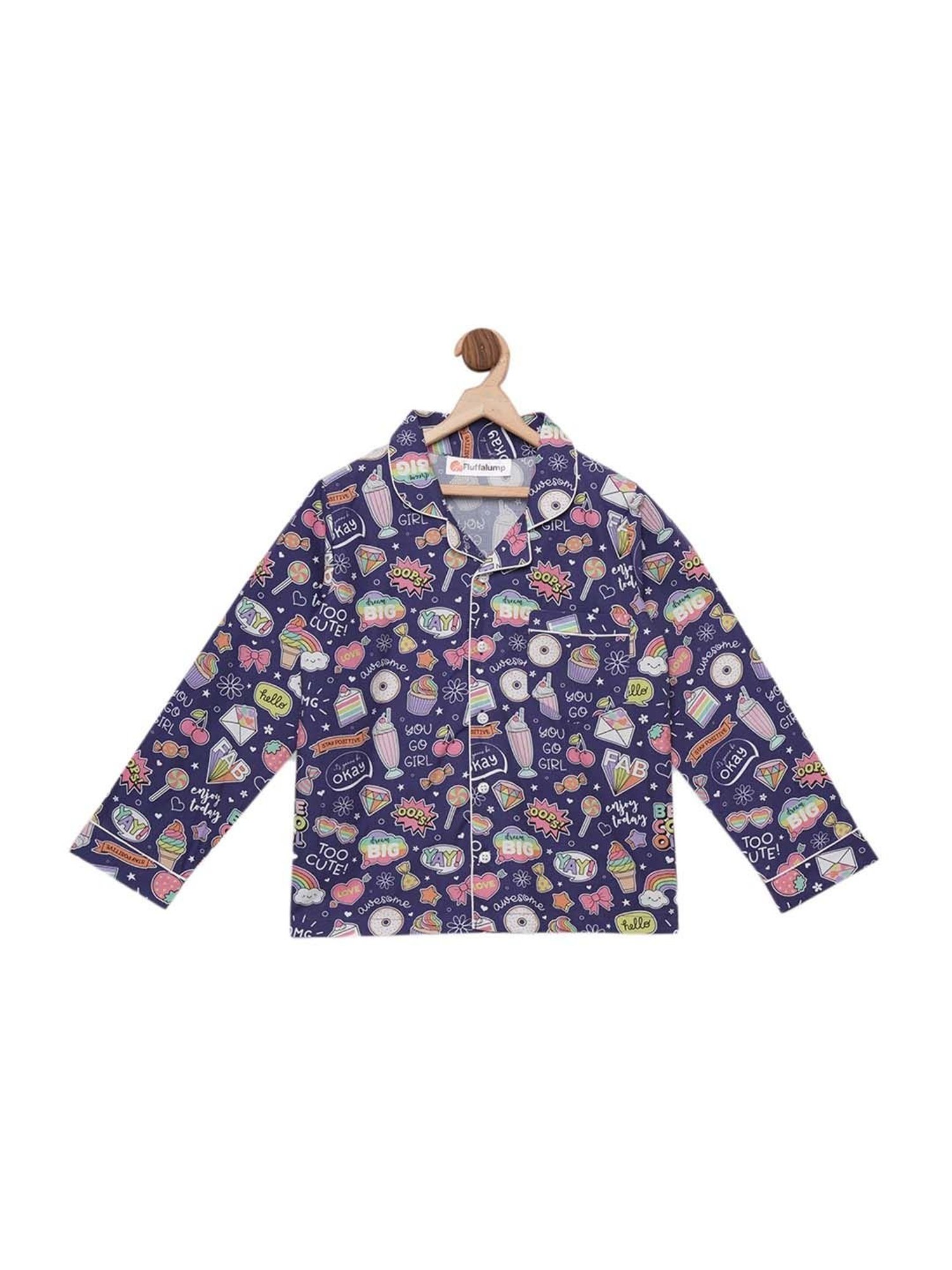 Fluffalump Boys Multicolor Cotton Printed Nightwear Top & Pants Set