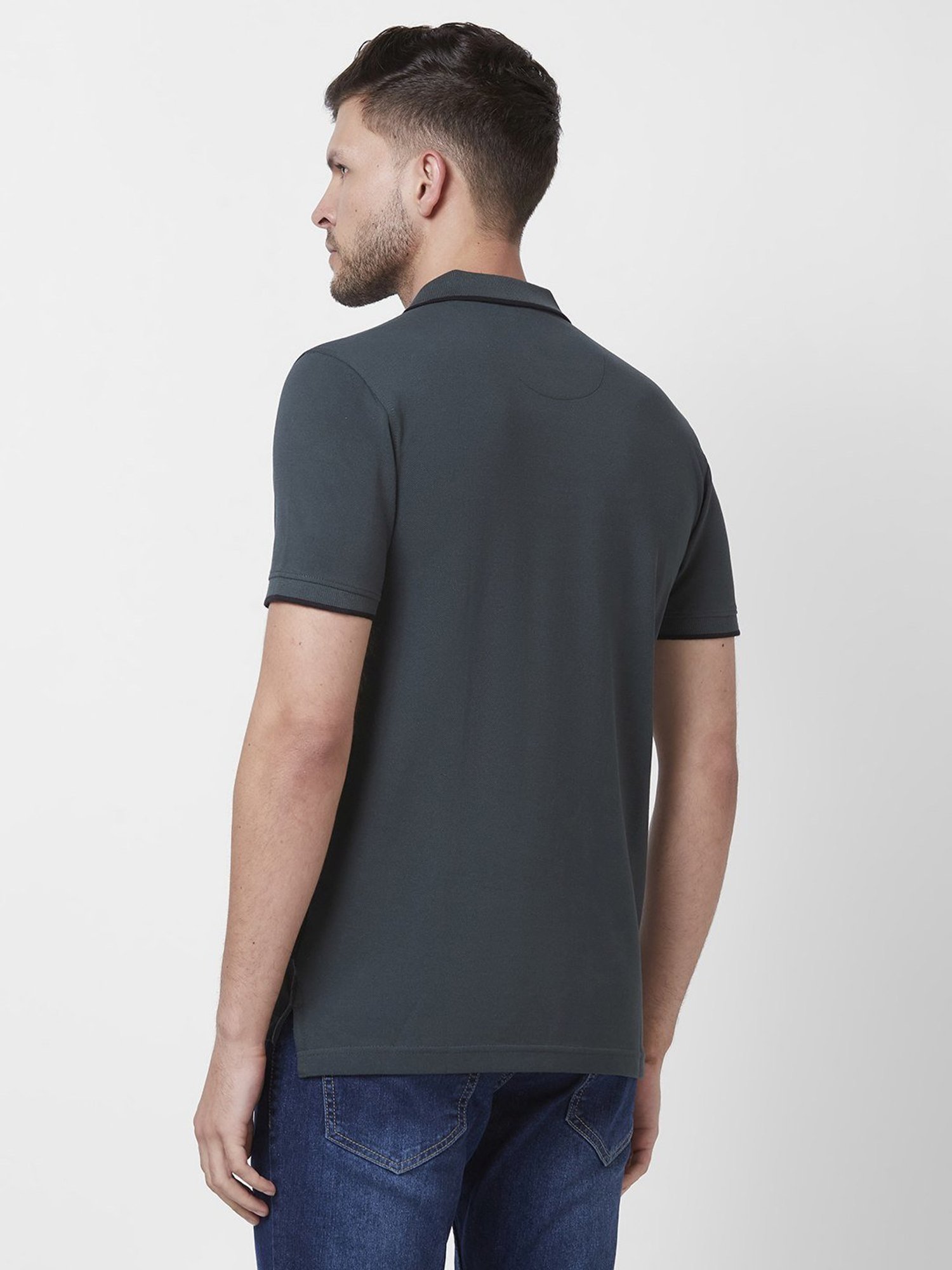 Giordano Sea Green Cotton Slim Fit Polo T-Shirt