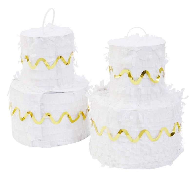 Sparkle and Bash 2-Pack Mini White Cake Pinatas for Birthday Party Supplies, 7x5"