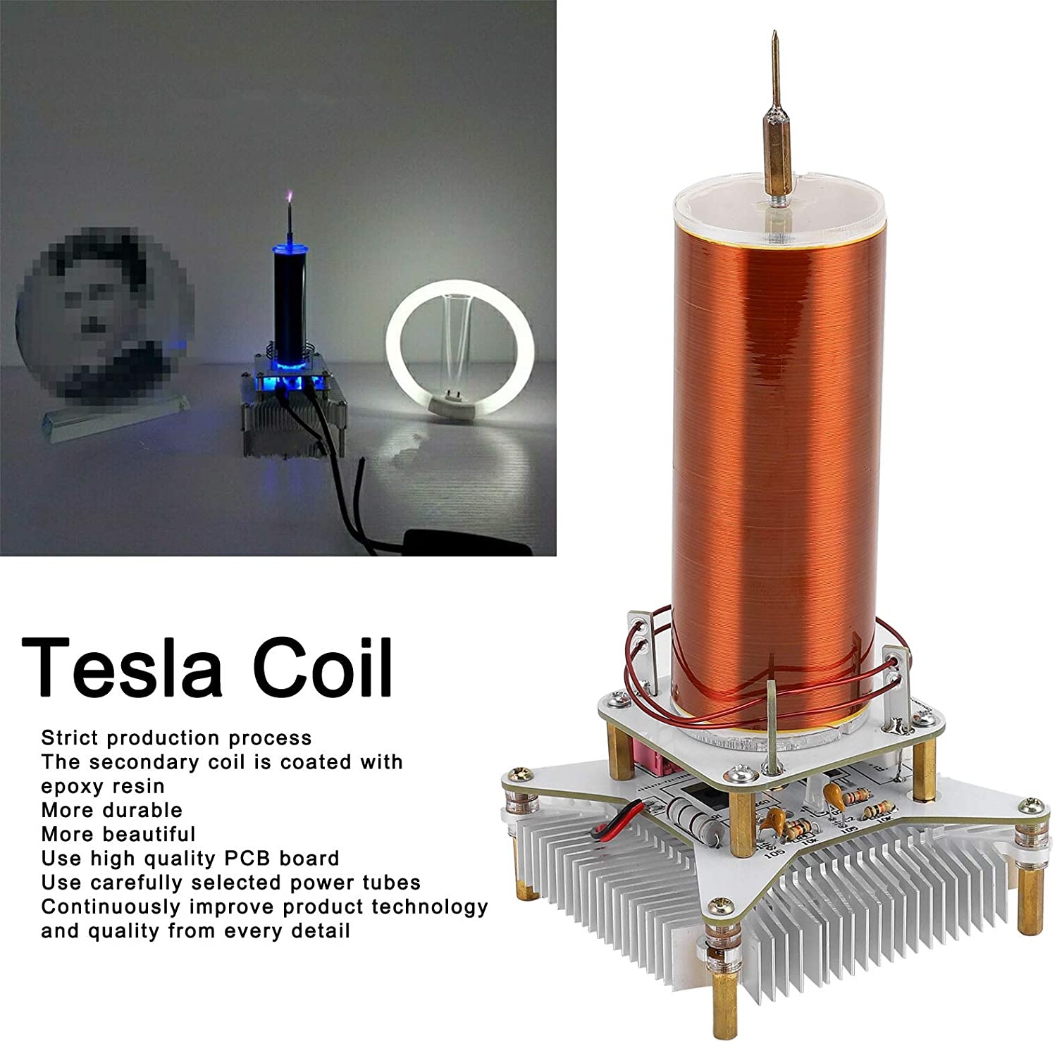 Music Tesla Coil, Plasma Speaker Wireless Transmission of Sound Solid Power Supply DIY Kit, Plasma Loudspeaker Wireless Transmission Experiment Desktop Toy Model