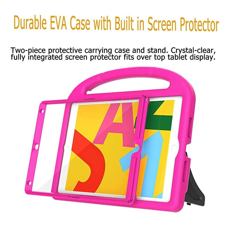 New iPad 8th Generation Case for Kids, iPad 7th Generation Case 2019, iPad 10.2 Case with Screen Protector, Shockproof Lightweight Handle Stand Case for iPad 10.2" 2020 Latest Model, Rose