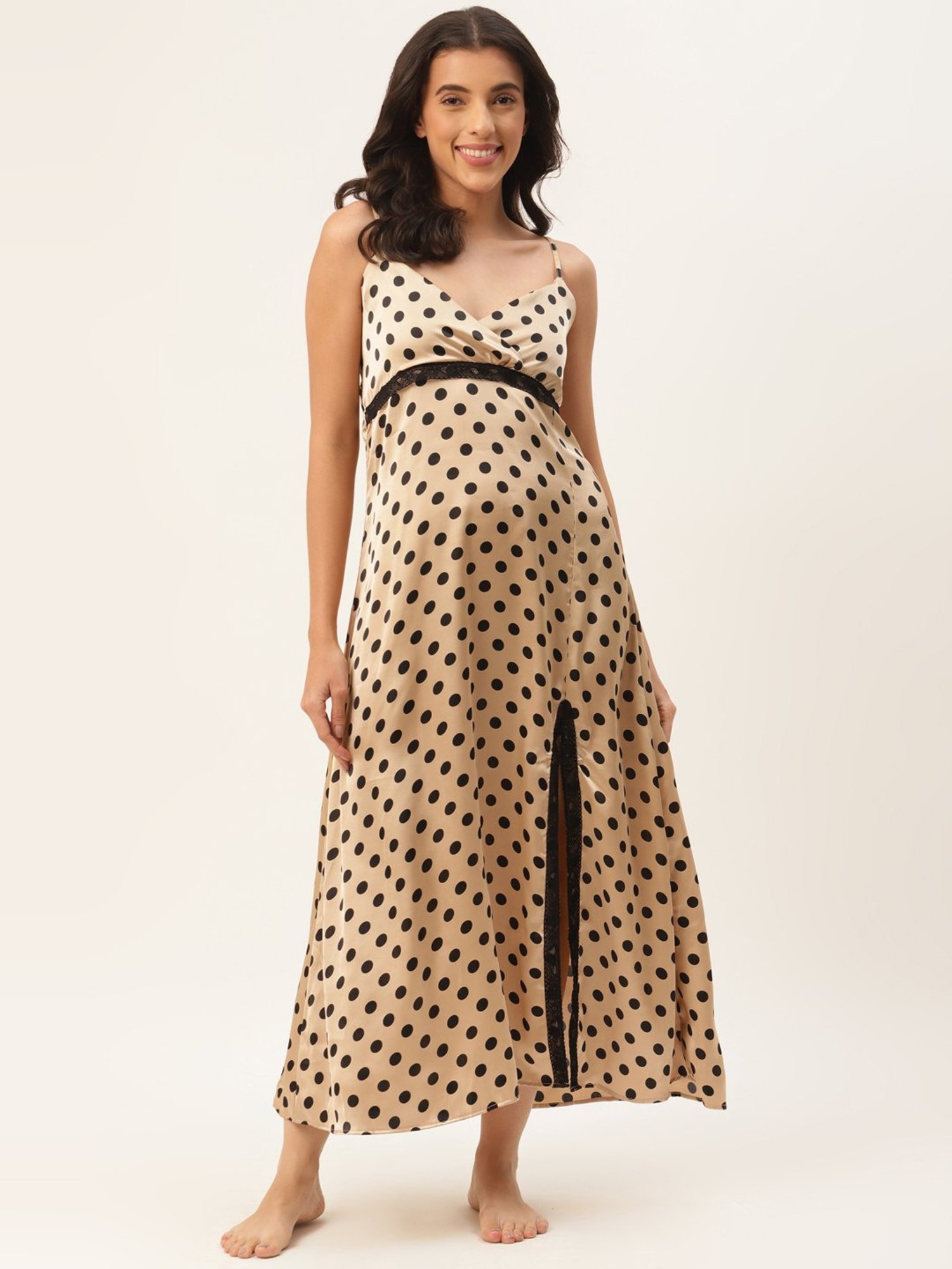 Ms.Lingies Beige Printed Nighty