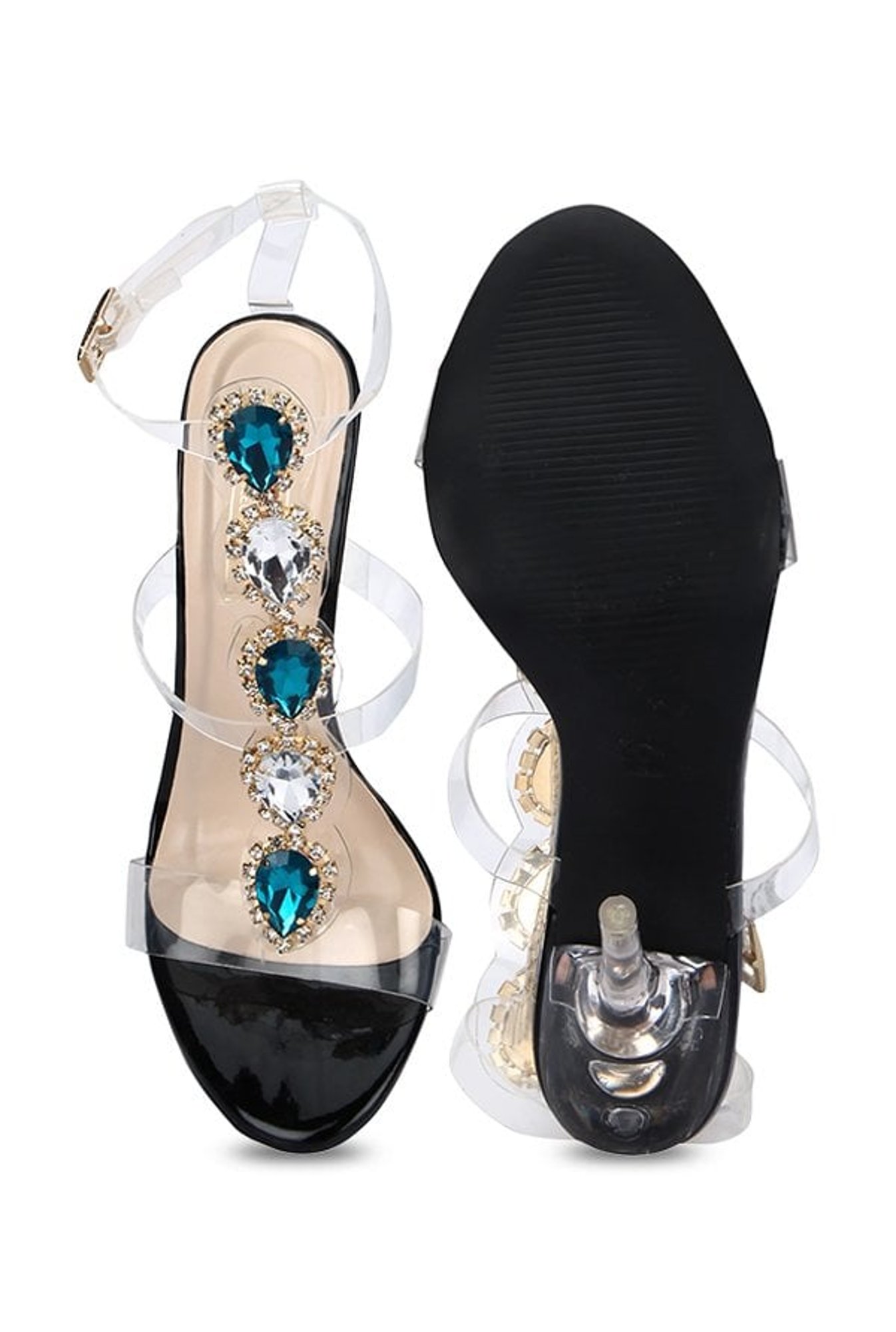 Truffle Collection Black T-Strap Stilettos