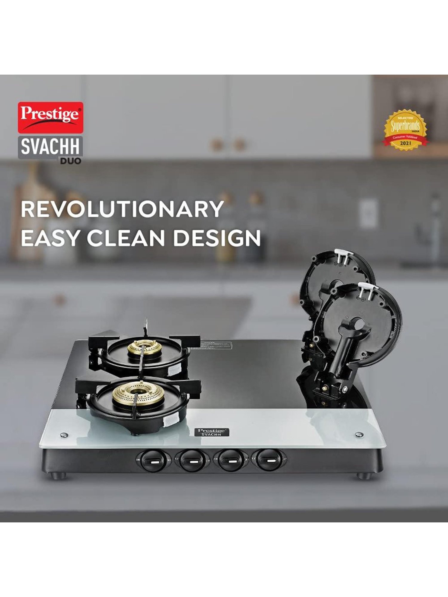 Prestige Svachh Duo GTSD 04 SQ 40380 4 Burners Gas Stove (Black)