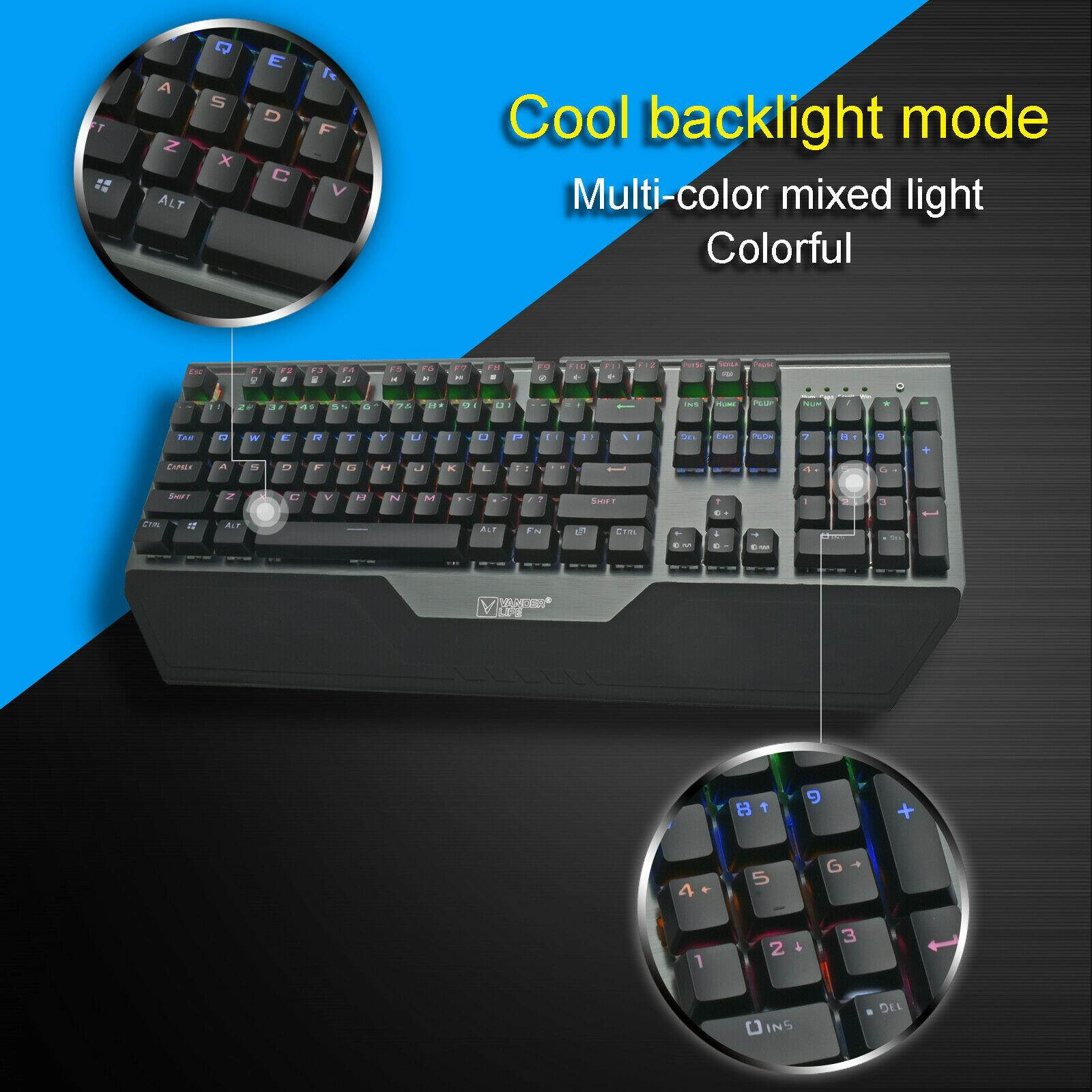 VANDER LED RGB Gaming Keyboard Wired Mechanical Button Backlight Keypads