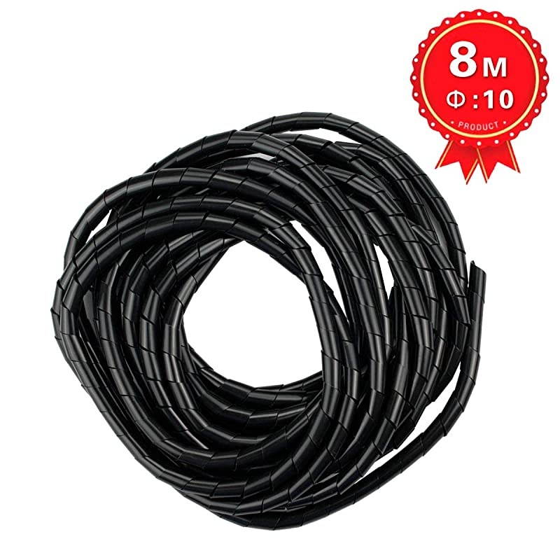 10mmWrapping Range75mm60mm Spiral Cable Wrap Spiral Wire Wrap Cord for Computer Electrical Wire Organizer Sleeve Hose RoHS Black Dia 10MMLength 8M