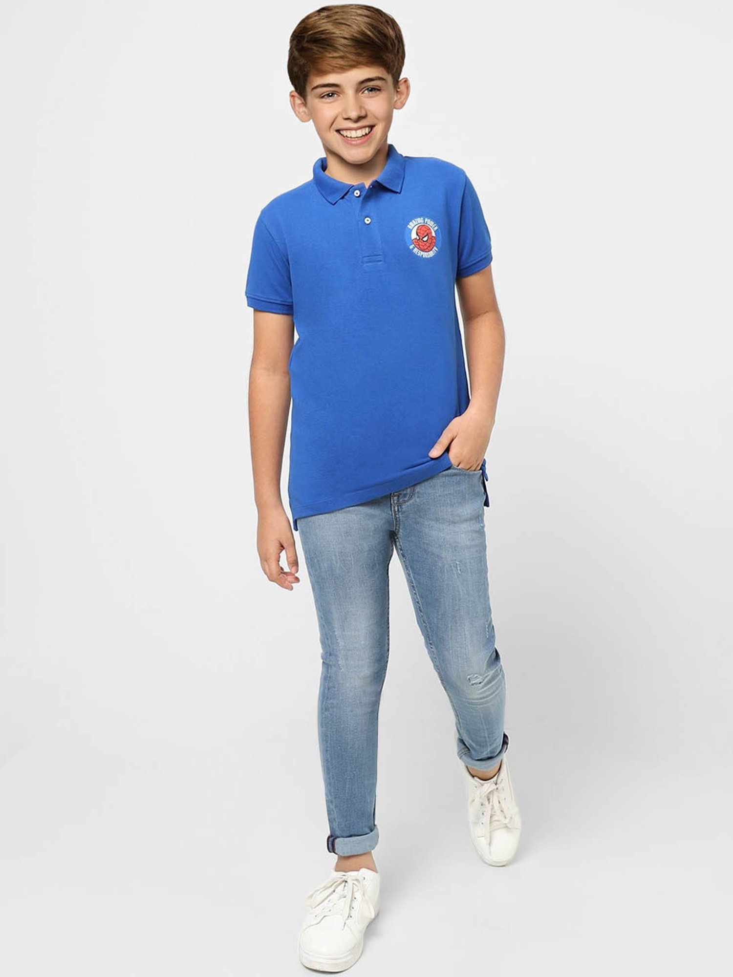 Jack & Jones Junior Blue Solid Polo T-Shirt