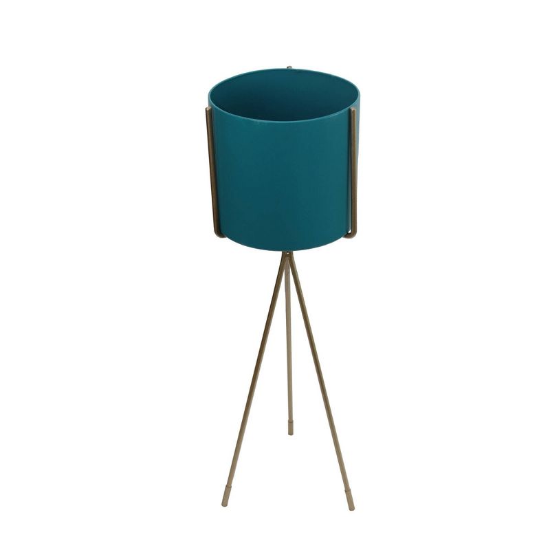 Metal Planter On Gold Tripod Light Teal - Sagebrook Home