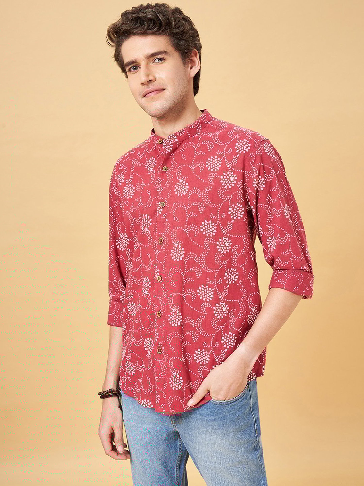 Indus Route by Pantaloons Red Regular Fit Printed Shirt