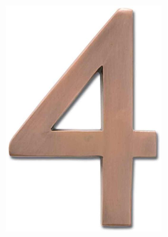 Architectural Mailboxes 3582AC-4 Solid Cast Brass 4 inch Floating House Number Antique Copper "4"