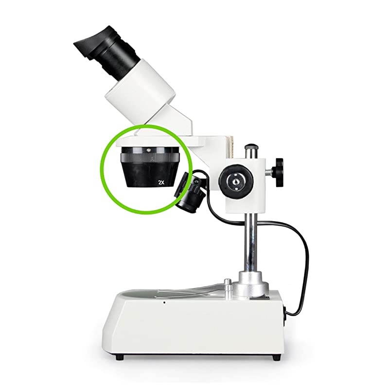 VMS0002-LD-234-ES2 Tri-Power Binocular Stereo Microscope, 2X, 3X, 4X Objectives, Pair of 10x and Pair of 20x WF Eyepieces, 20x, 30x, 40x, 60x, 80x Magnification, Top and Bottom LED