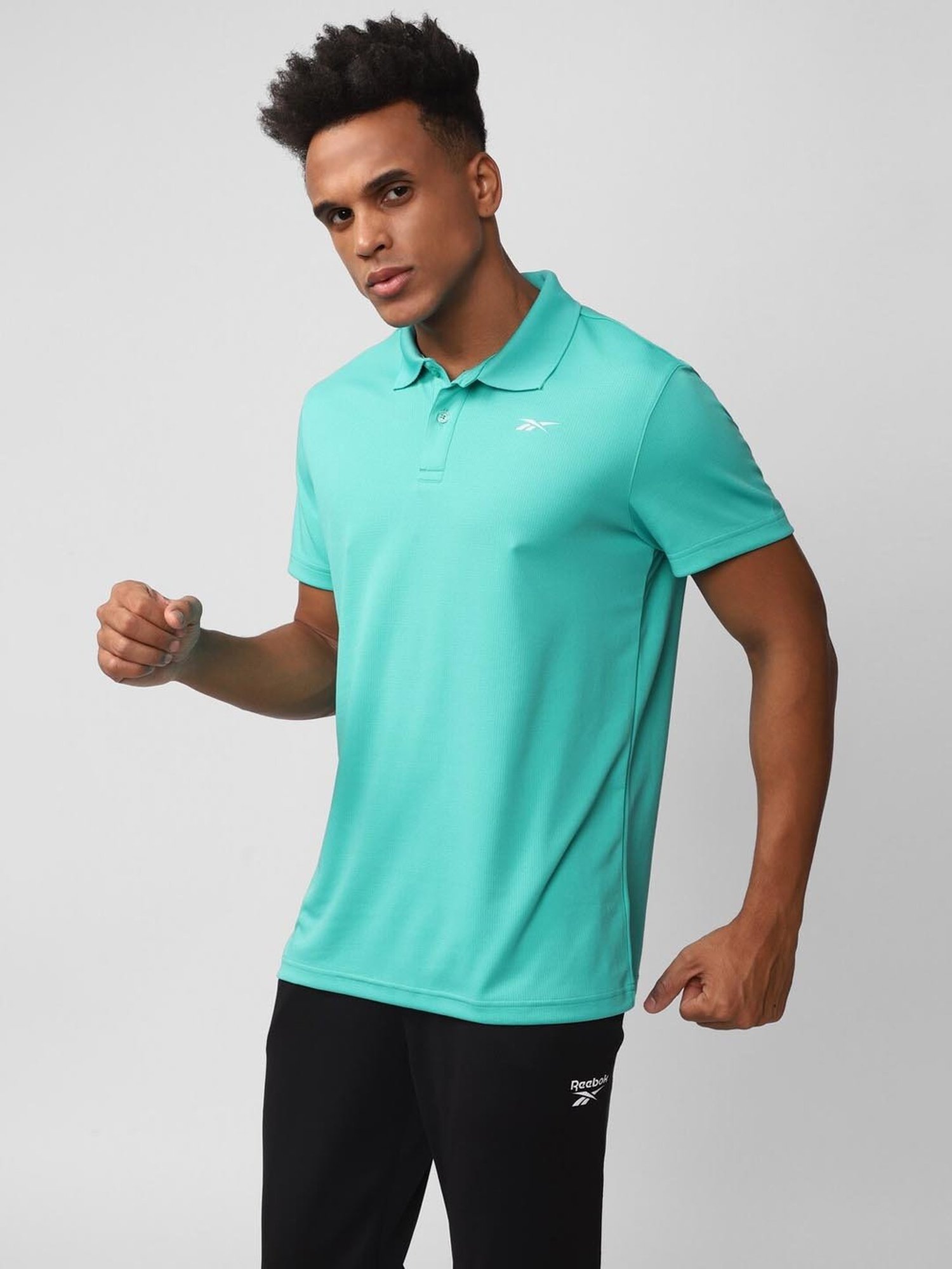 Reebok Green Regular Fit Texture Polo T-Shirt