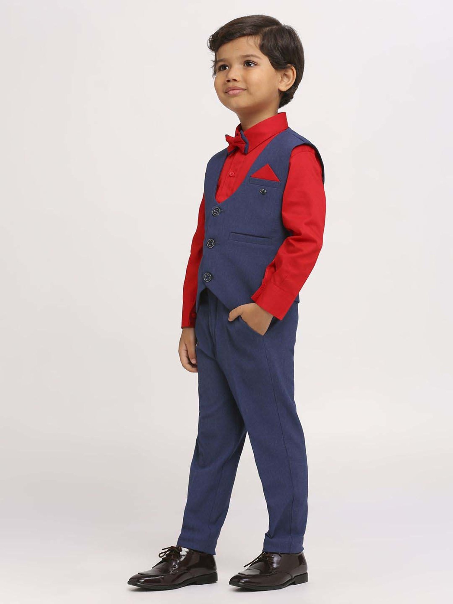 Kids Island Boys Blue Solid Full Sleeves Suit Set