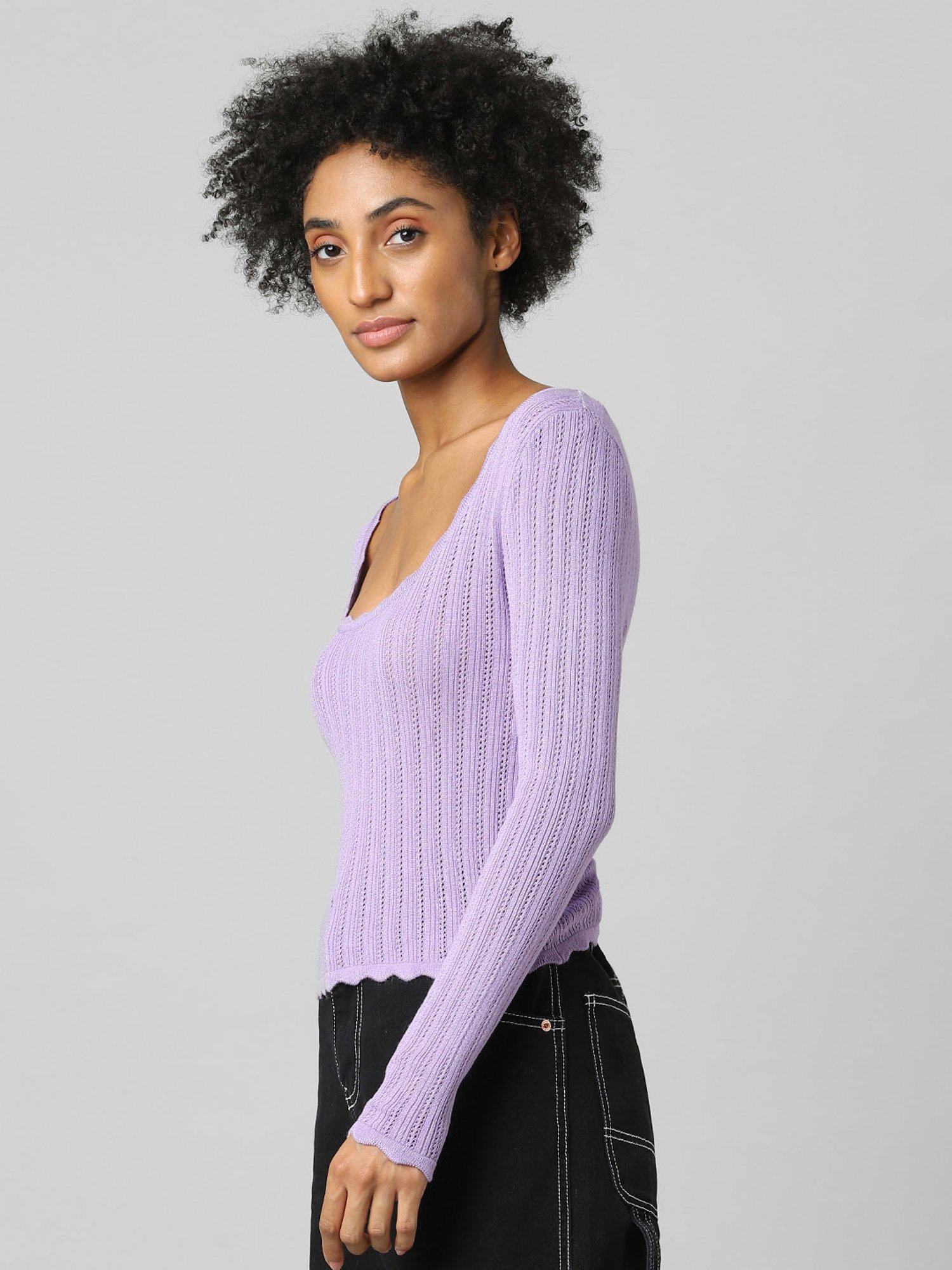 Only Purple Self Design Sweater