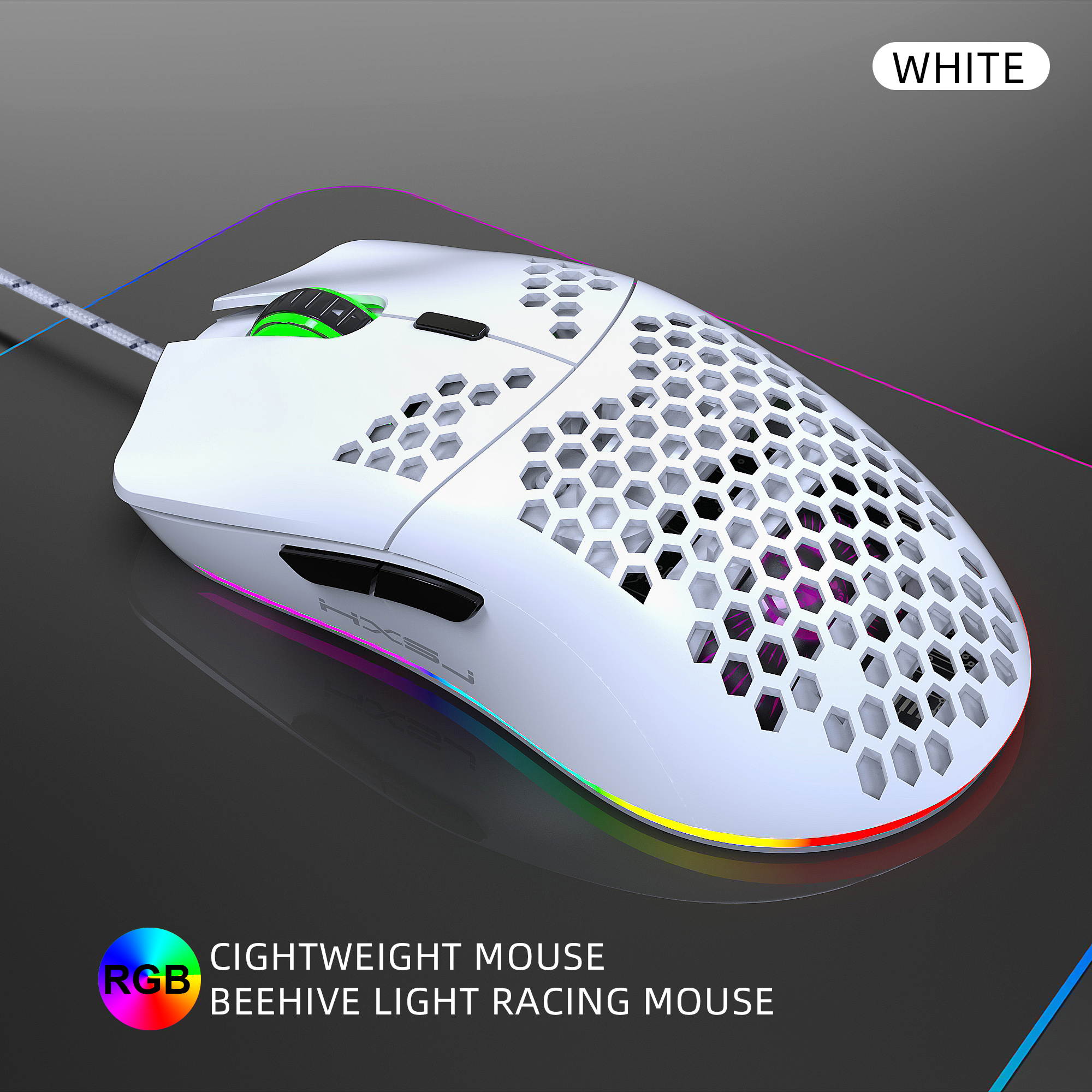 RGB Gaming Mouse with Honeycomb Shell, Ultraweave Cable, 6400 DPI Optical Programmable Wired Mouse