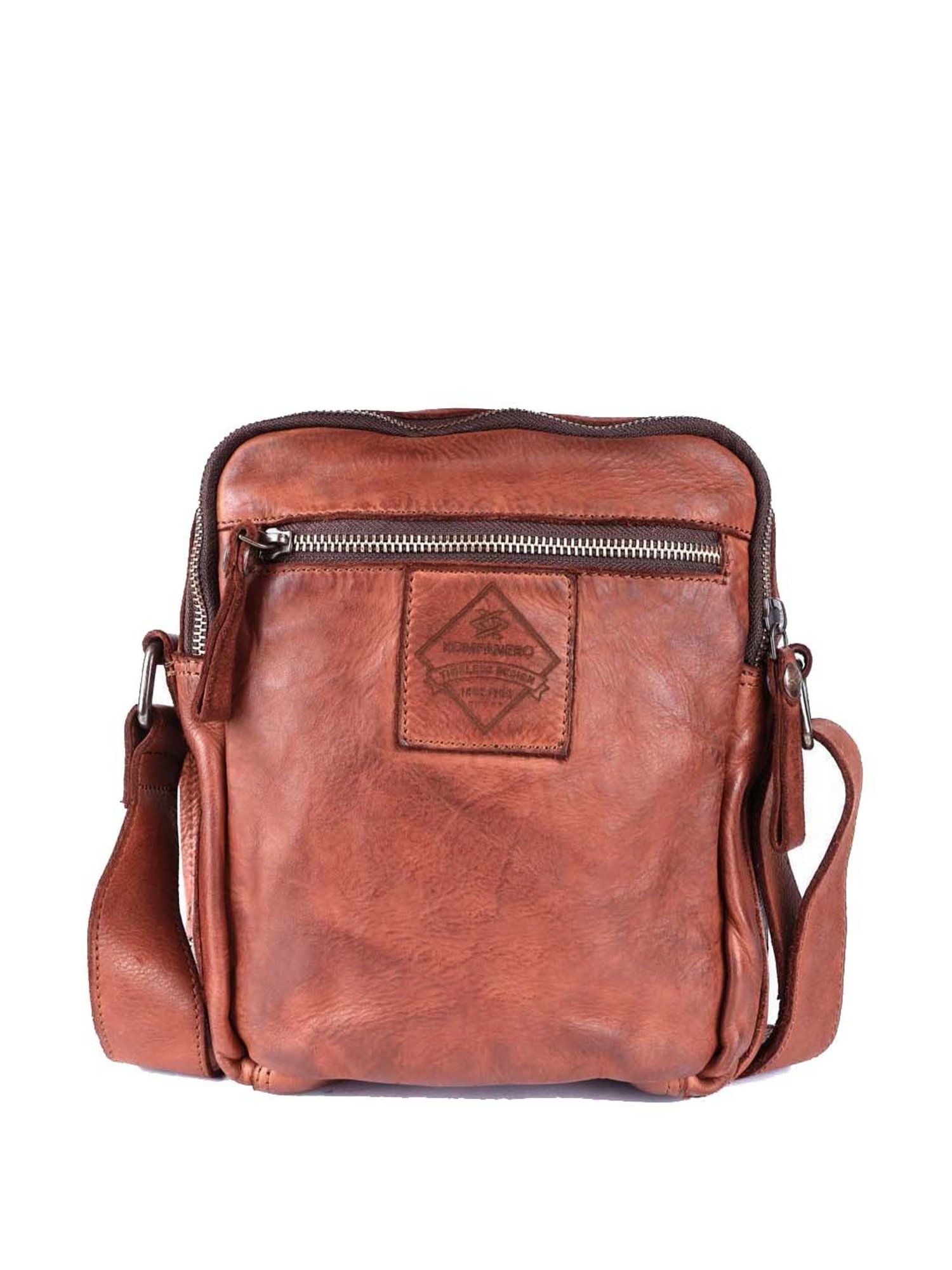 HiLEDER Brown Textured Small Leather 12 inch Cross Body Bag
