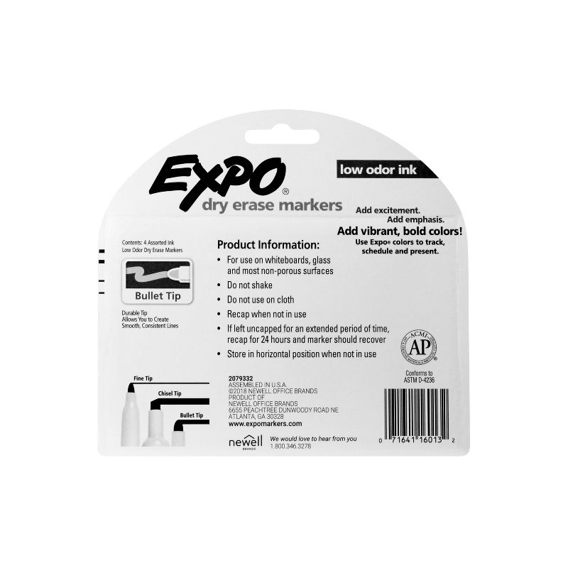 Expo 4pk Dry Erase Marker Bullet Tip Multicolor