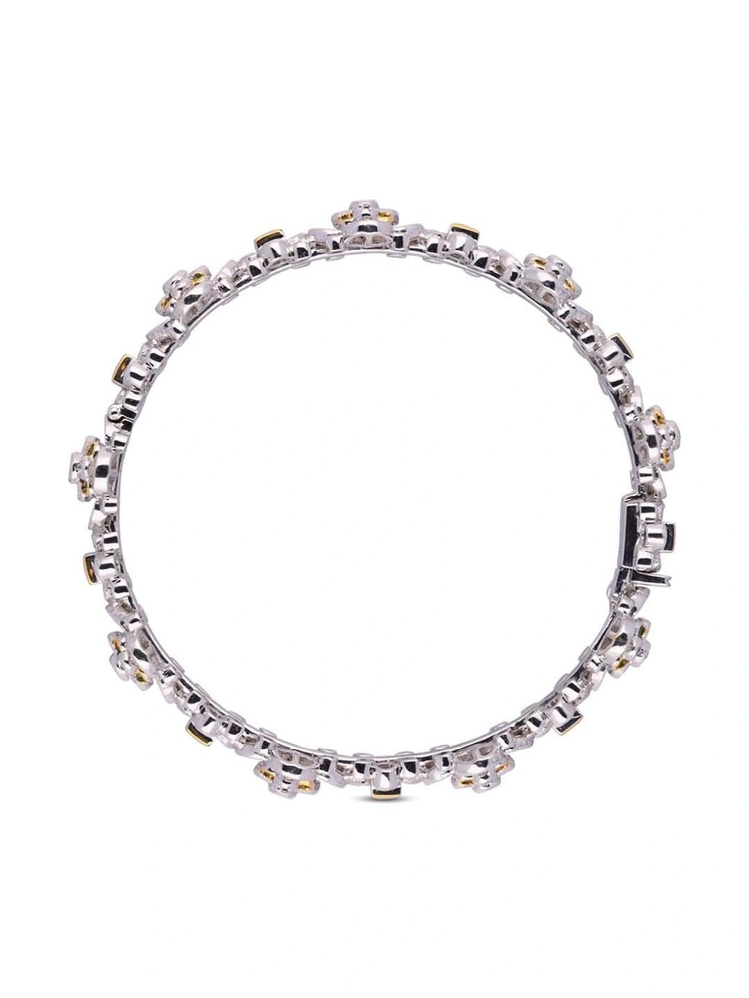 CKC Radiant Elegance: White Gold Diamond Kada Bracelet with Uncut Diamond and Emerald