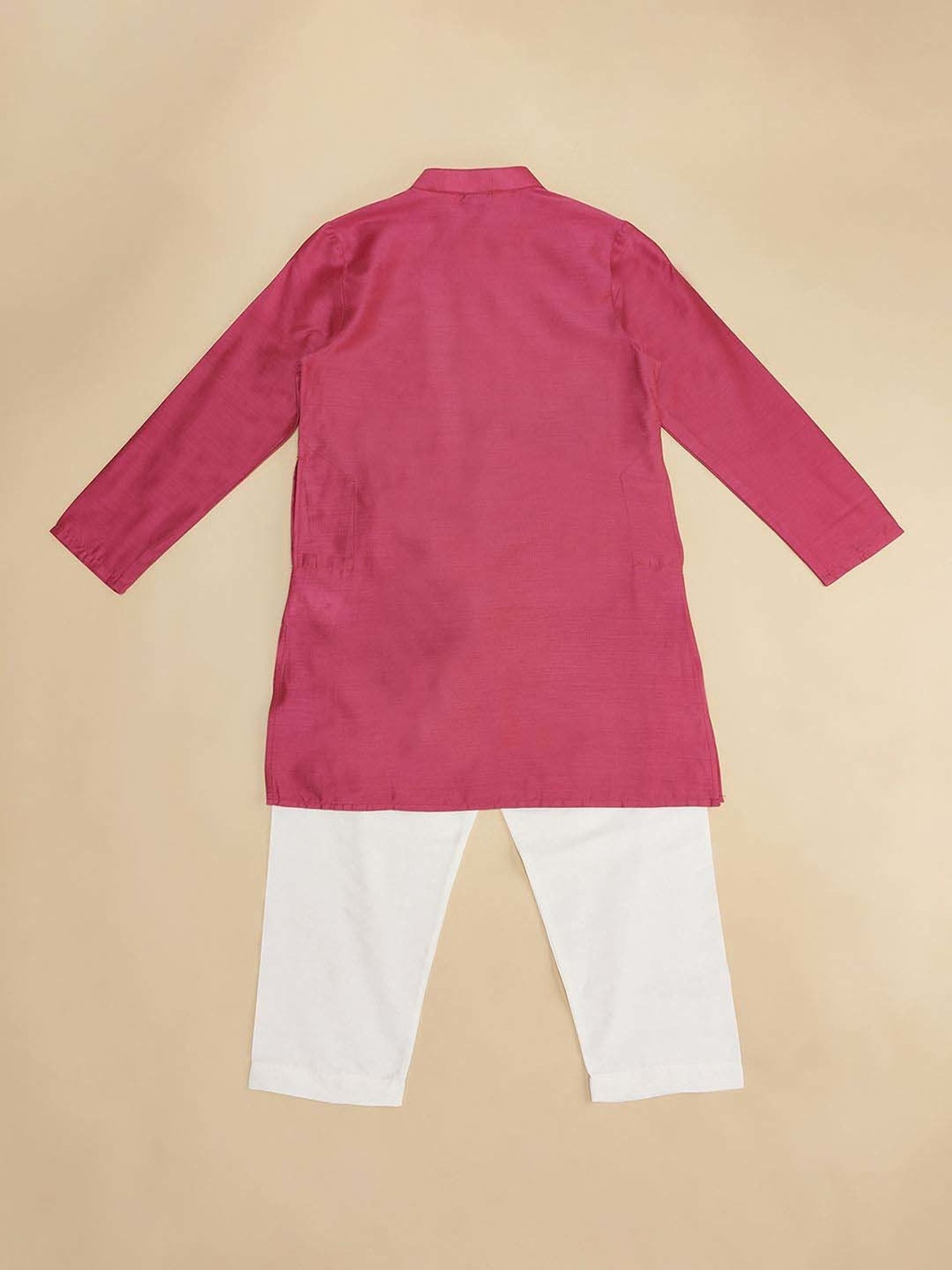 Indus Route by Pantaloons Kids Pink & White Embroidered Full Sleeves Kurta Set
