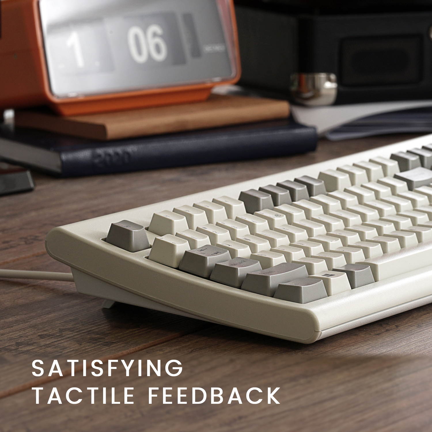 Perixx PERIBOARD-106M, Wired Performance Full-Size USB Keyboard, Curved Ergonomic Keys, Classic Retro Gray/White Color