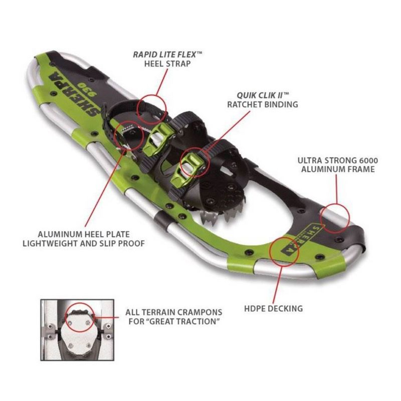 Yukon Charlie's Sherpa 10" x 36" Durable Trail Walking Hiking Snowshoes, Green