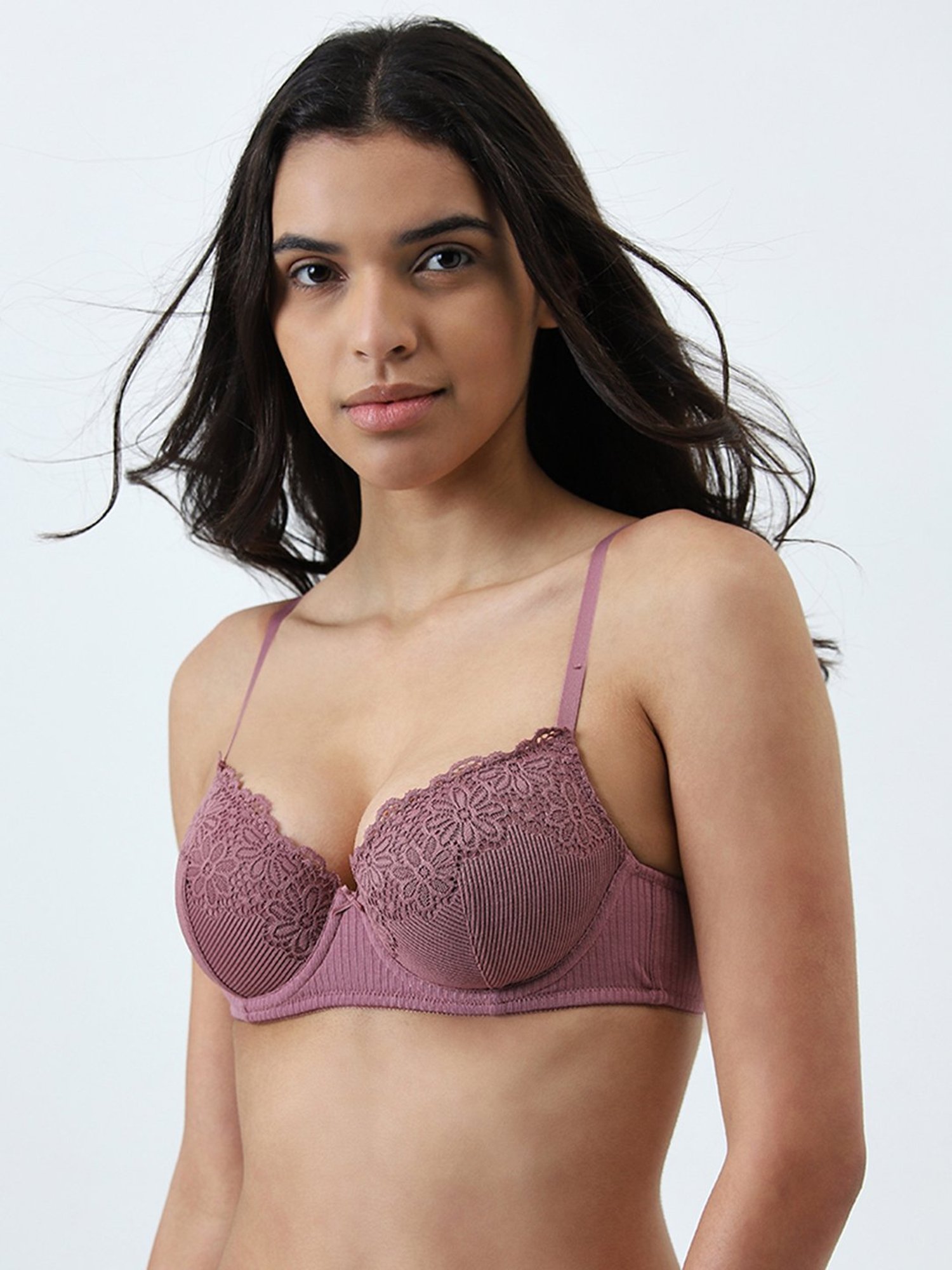 Wunderlove by Westside Mauve Floral Lace Underwired Bra