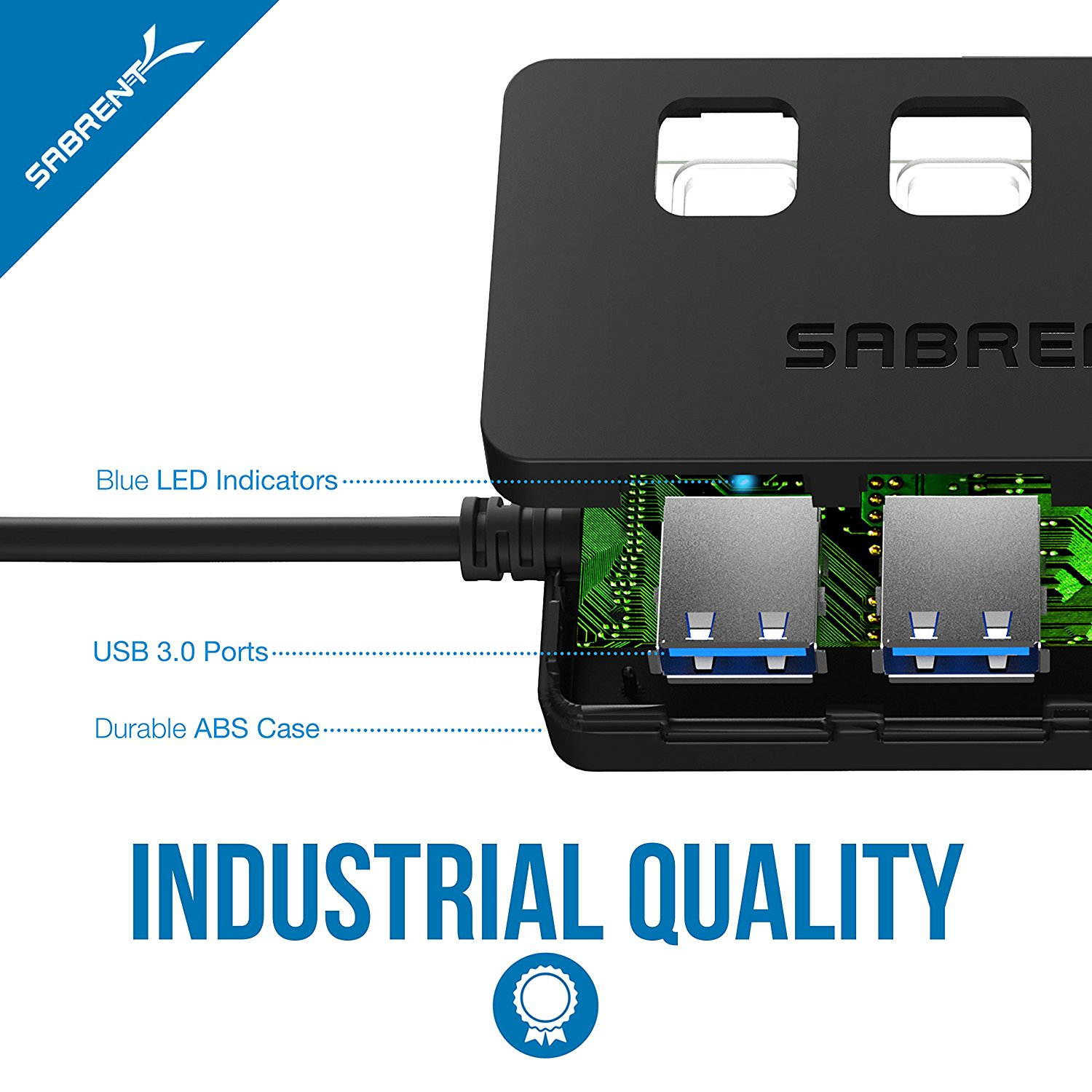 USB HUB, 4-Port USB 3.0 Hub with Individual Power Switches, LED Indicators Each Port , USB HUB Transfer Speeds up to 5Gbps, Compatible USB 2.0 / 1.1,Plug & Play and Hot Swappable