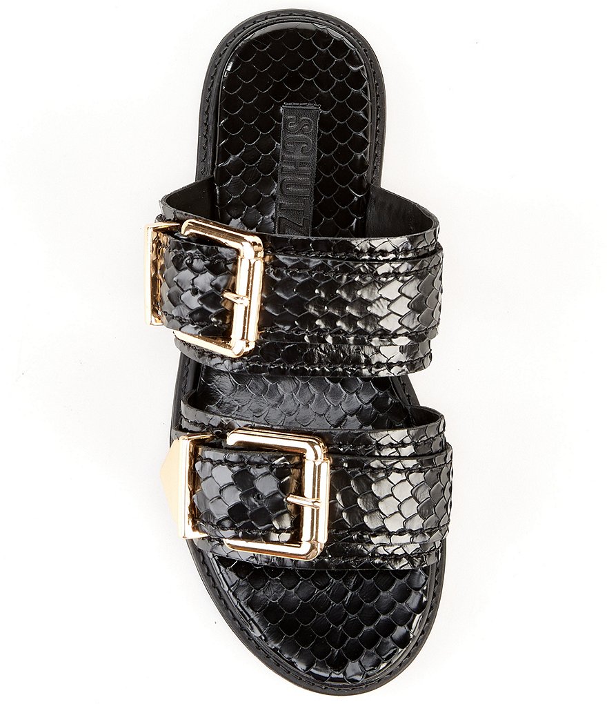 Schutz Shina Reptile Print Leather Buckled Slide Sandals