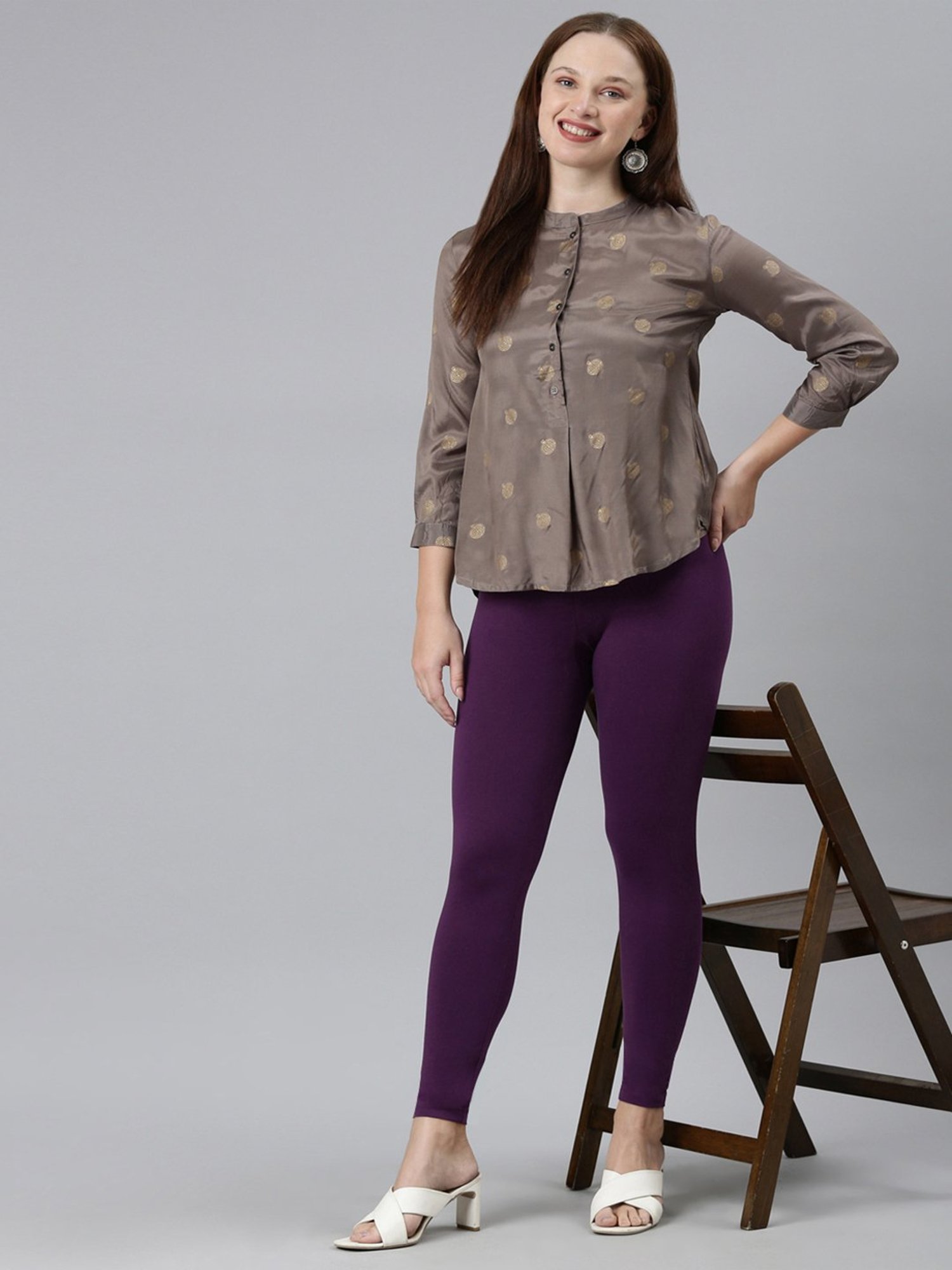 Kryptic Purple Cotton Regular Fit Leggings