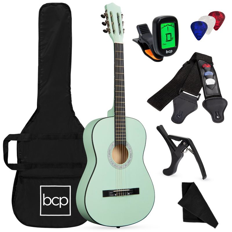 Best Choice Products 38in Beginner Acoustic Guitar Starter Kit w/ Case, Strap, Digital Tuner, Strings - SoCal Green