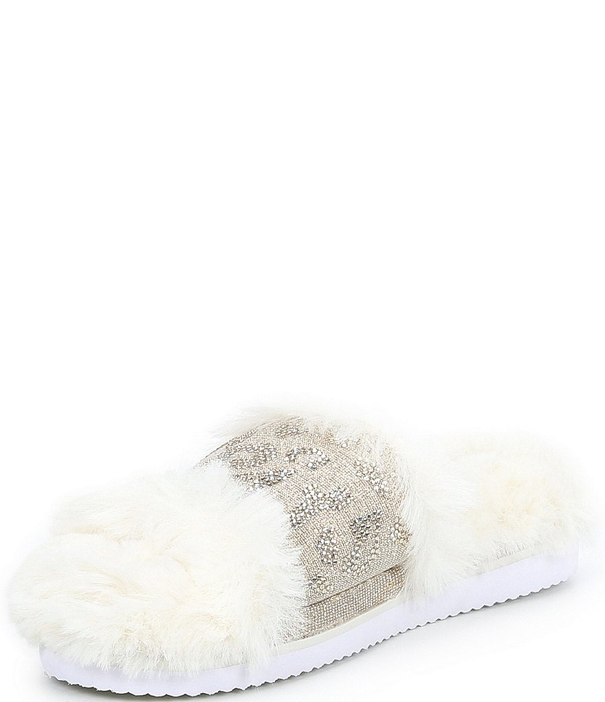 Gianni Bini Cushyy Faux Fur Rhinestone Embellished Leopard Print Slippers