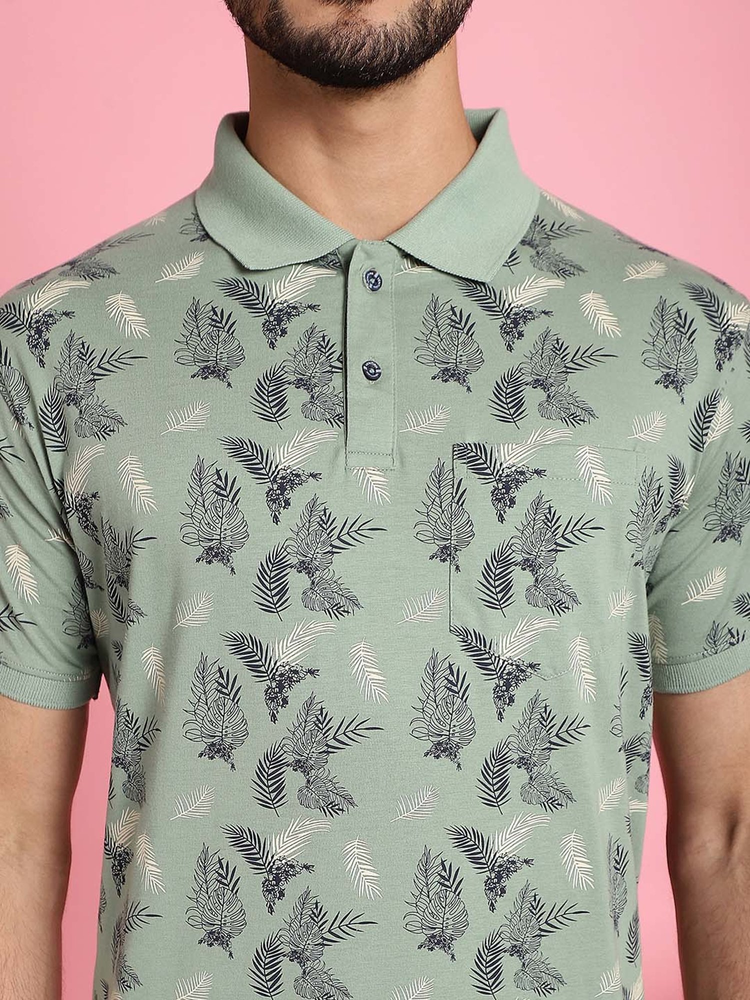 Venitian- Forbidden Clothing Sage Green Slim Fit Printed Polo T-Shirt