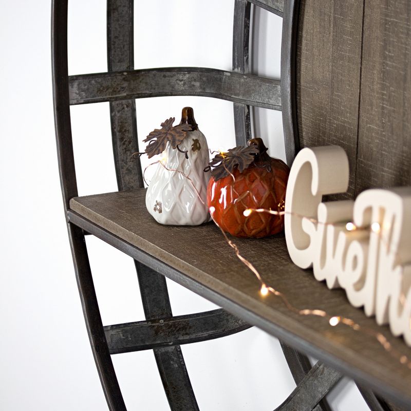 35.5" Decorative Round Wood And Metal Wall Shelf Brown - E2 Concepts