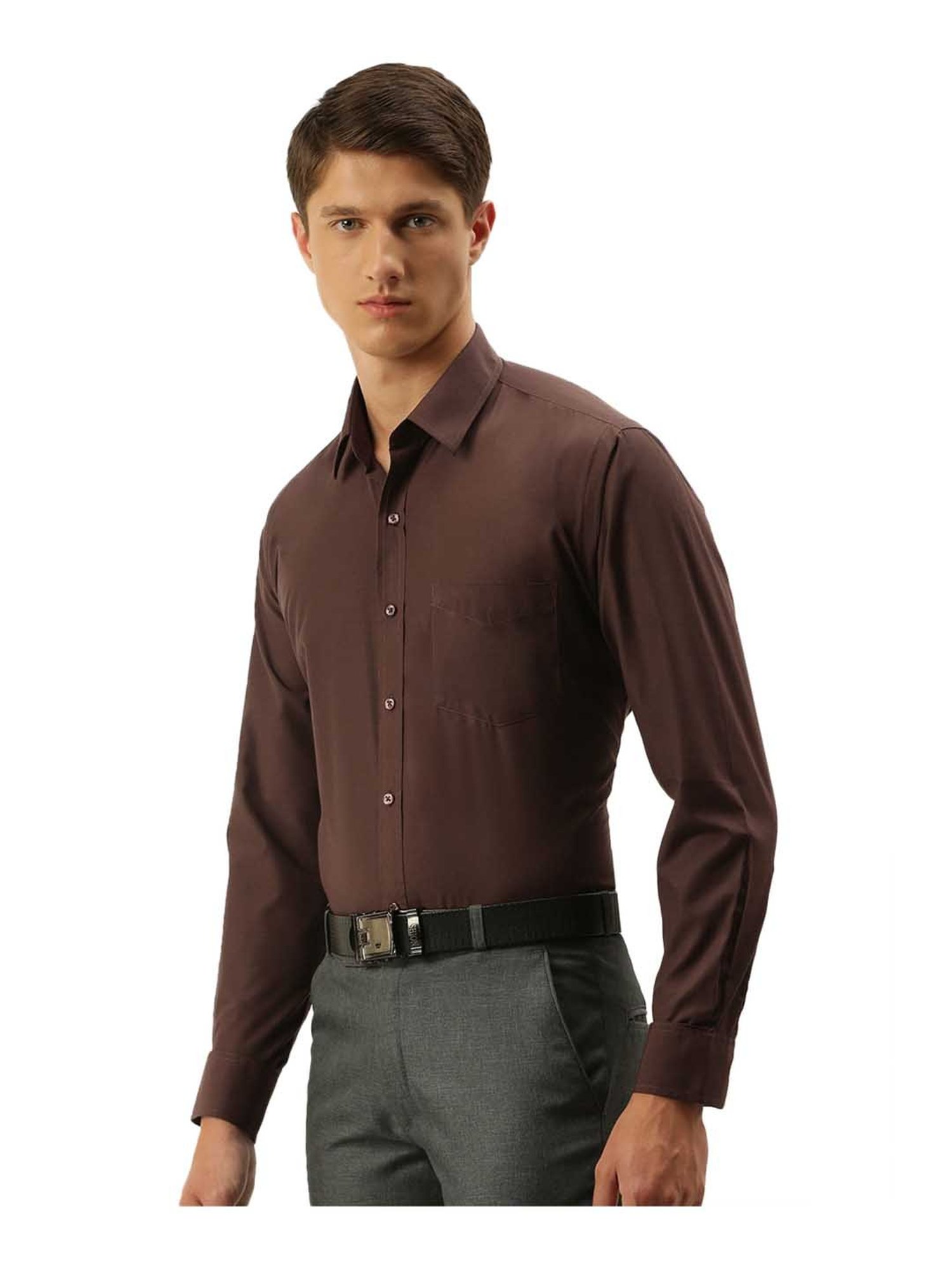 English Navy Brown Slim Fit Shirt