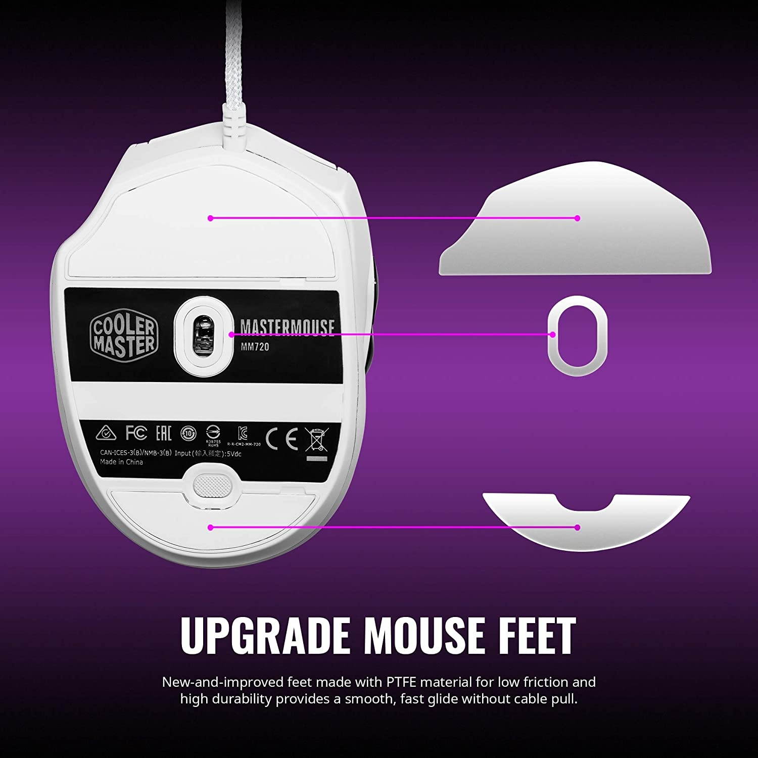 Cooler Master MM720 White Glossy Lightweight Gaming Mouse with Ultraweave Cable 16000 DPI Optical Sensor RGB and Unique Claw Grip Shape