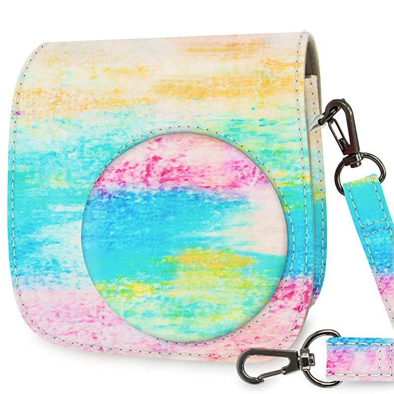 Protective Case Bag Purse Compatible with Mini 9 Mini 8 Mini 8+ Camera, Green Blue Flower