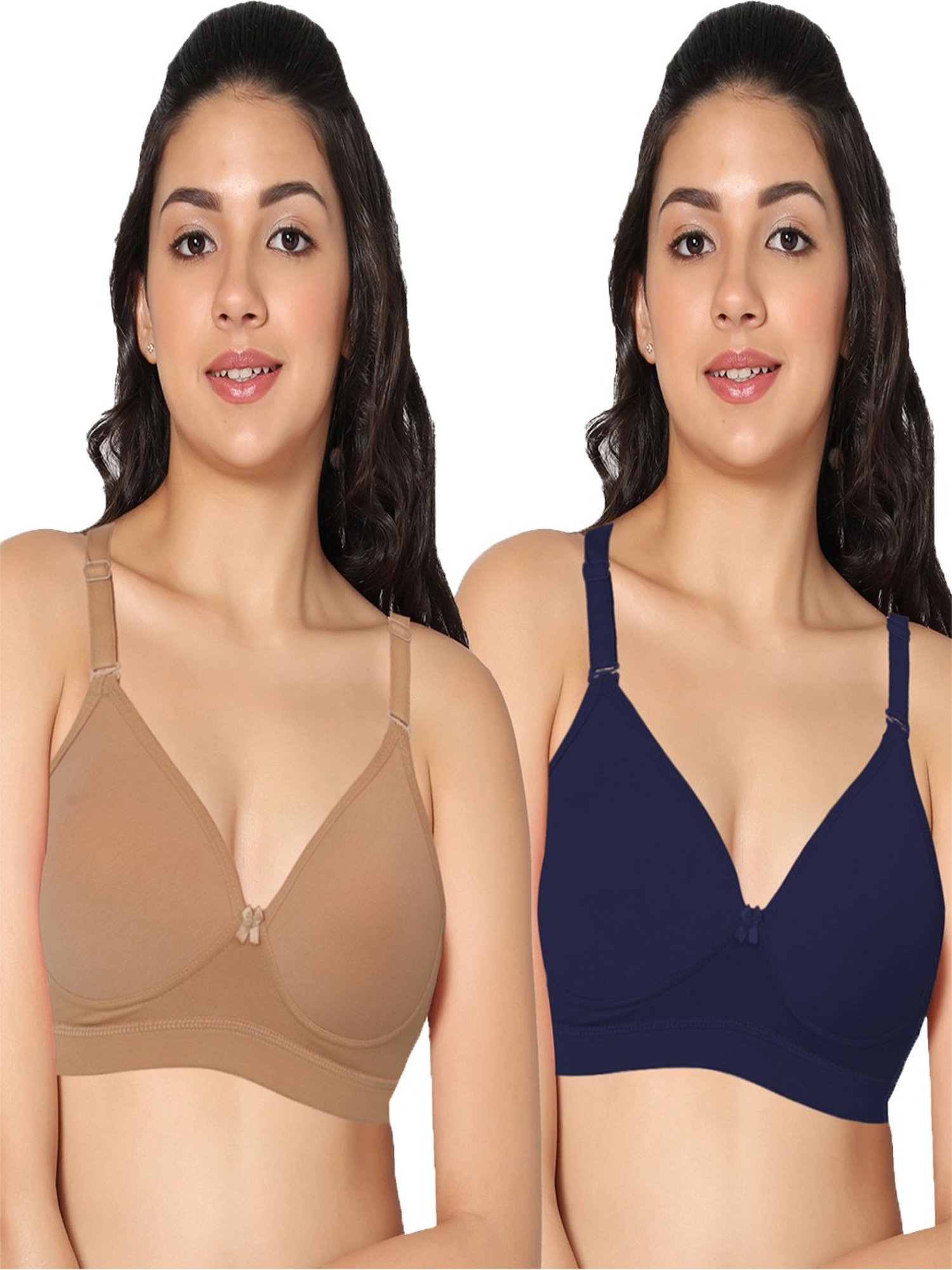 IN CARE Navy & Beige Non-Wired Full Coverage Push-Up Bra - Pack of 2