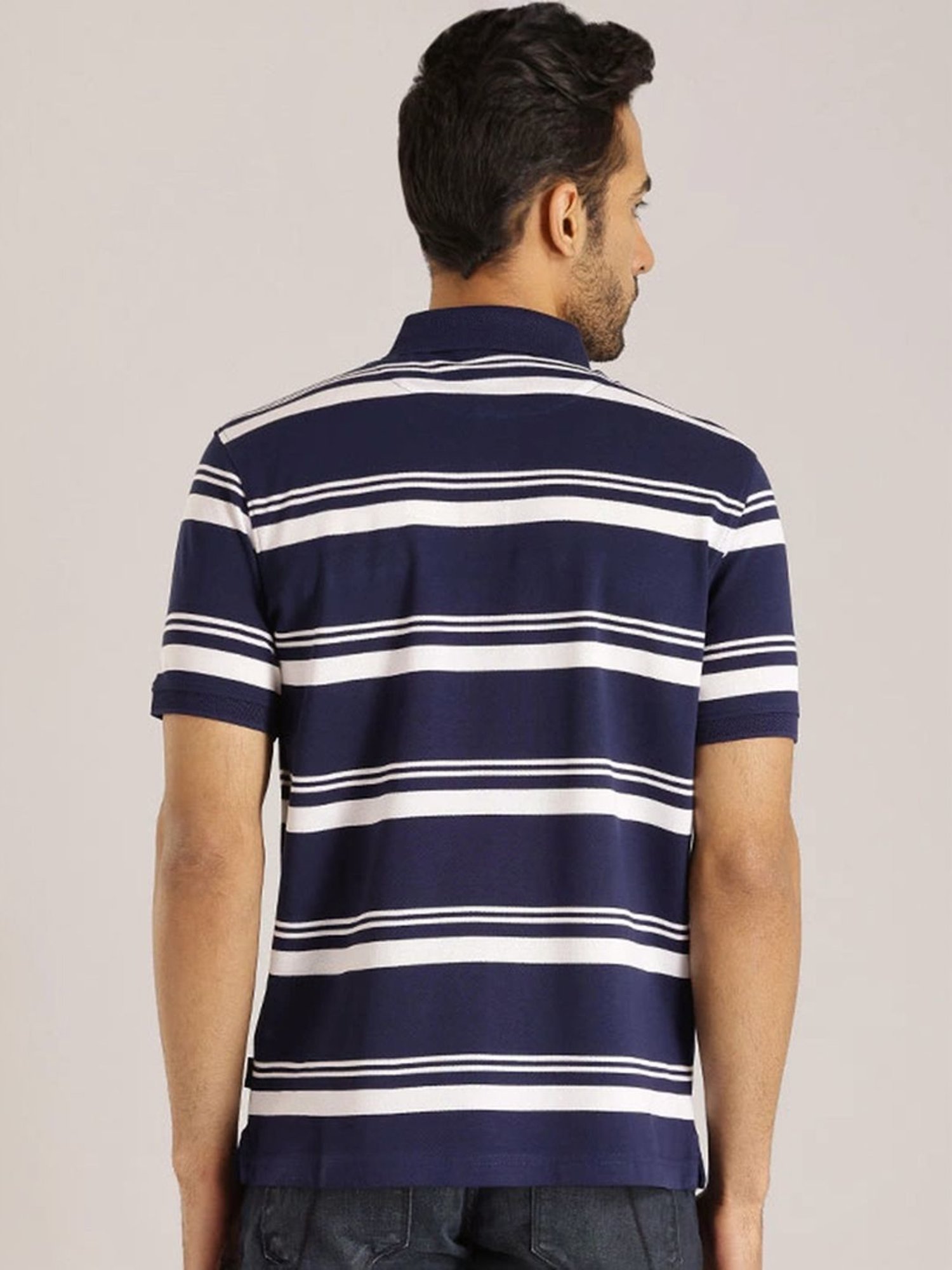 Indian Terrain Peacoat Regular Fit Striped Polo T-Shirt