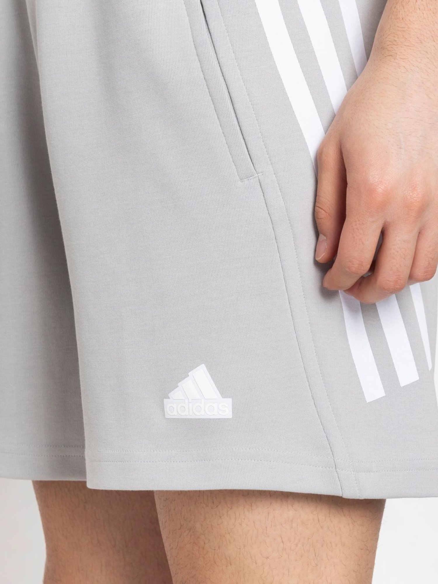 Adidas Grey Regular Fit Striped Sports Shorts