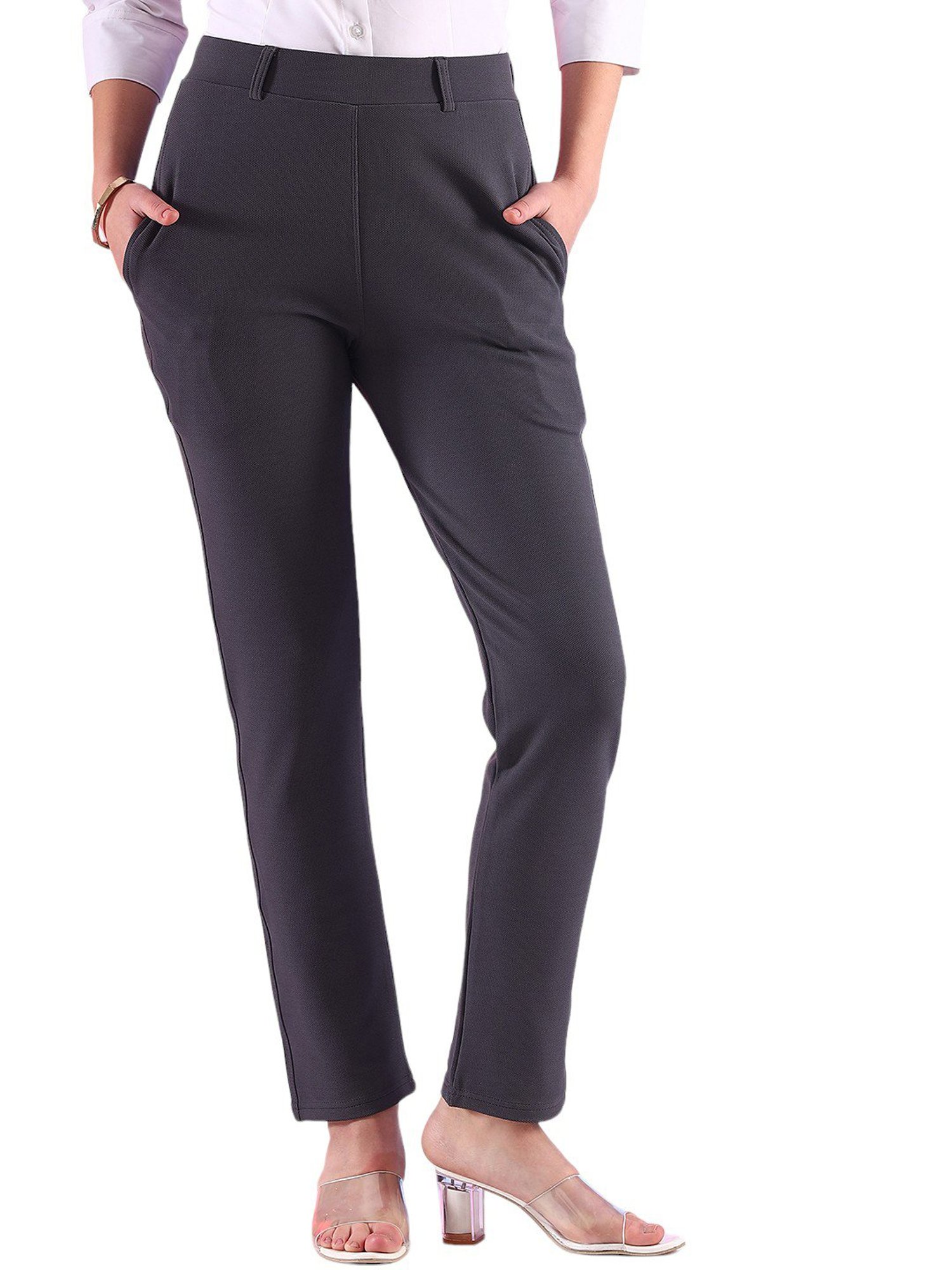 FITHUB Dark Grey Slim Fit High Rise Trousers