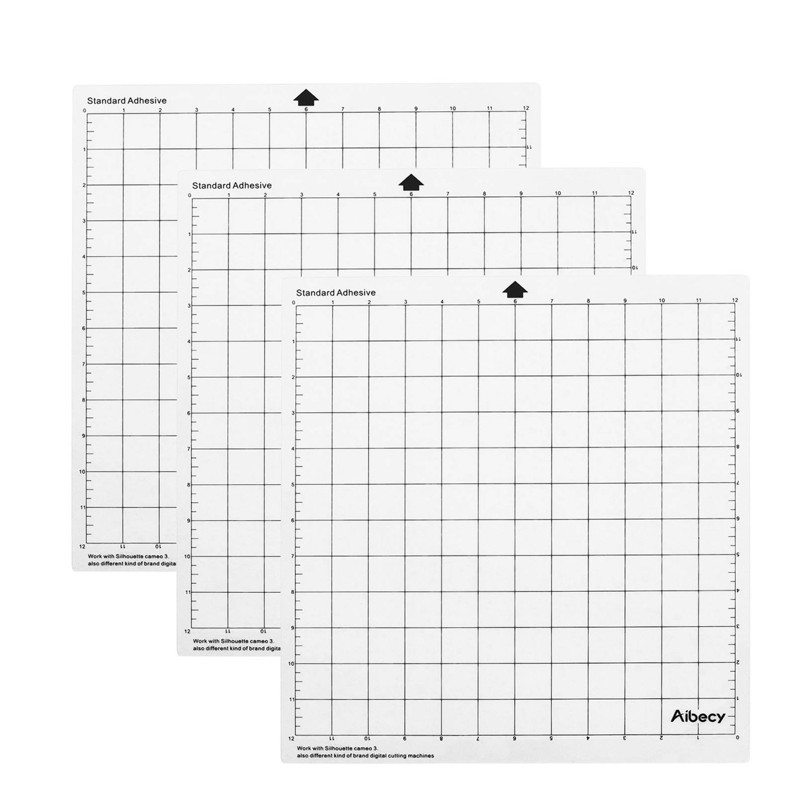 Aibecy Cutting Machine Special Pad 12 Inch Measuring Grid Replacement Translucent PP Material Adhesive Mat With Clear Film Cover for Silhouette Cameo Plotter Machine 3PCS