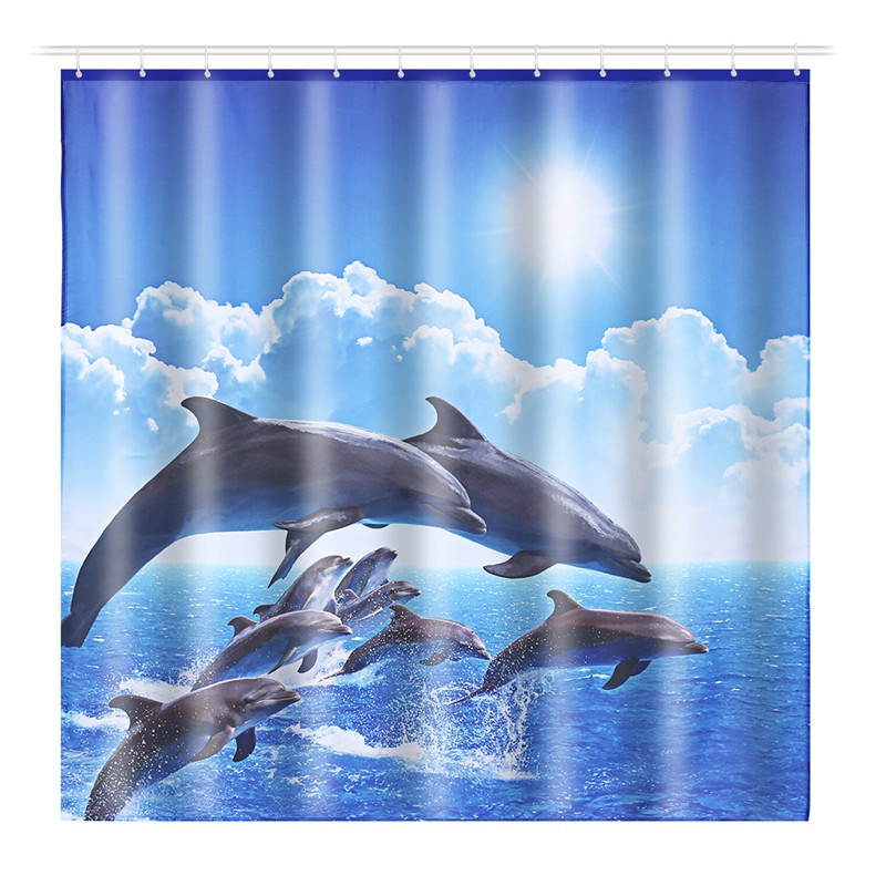Shower Curtain Bath Pad Pedestal Rug Lid Toilet Cover Art Fashion Dolphin Type B